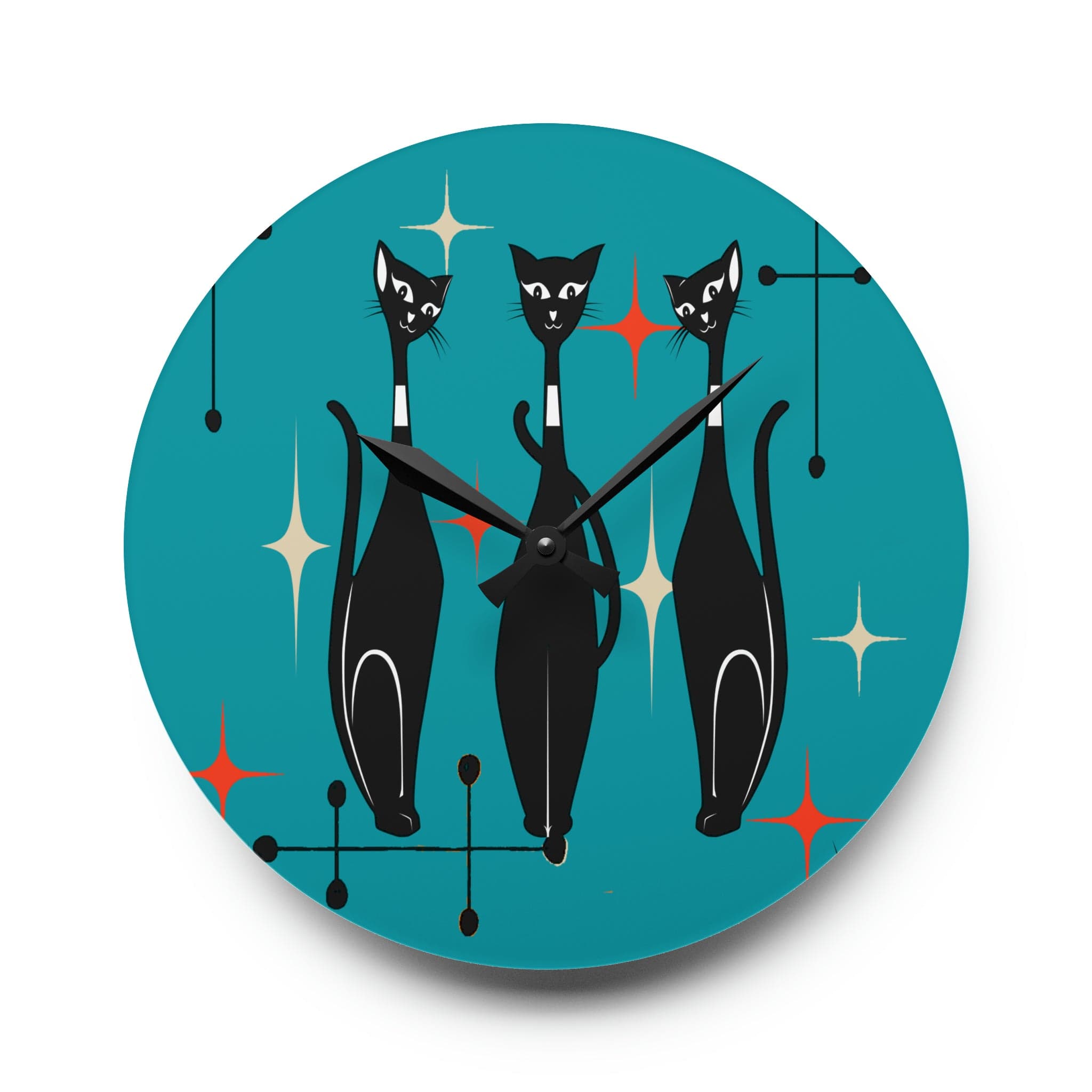 Kate McEnroe New York Mid Century Modern Atomic Cat Acrylic Wall Clock, Retro MCM Living Room, Bedroom, Office, Kids Home DecorWall Clocks20274609771987143681