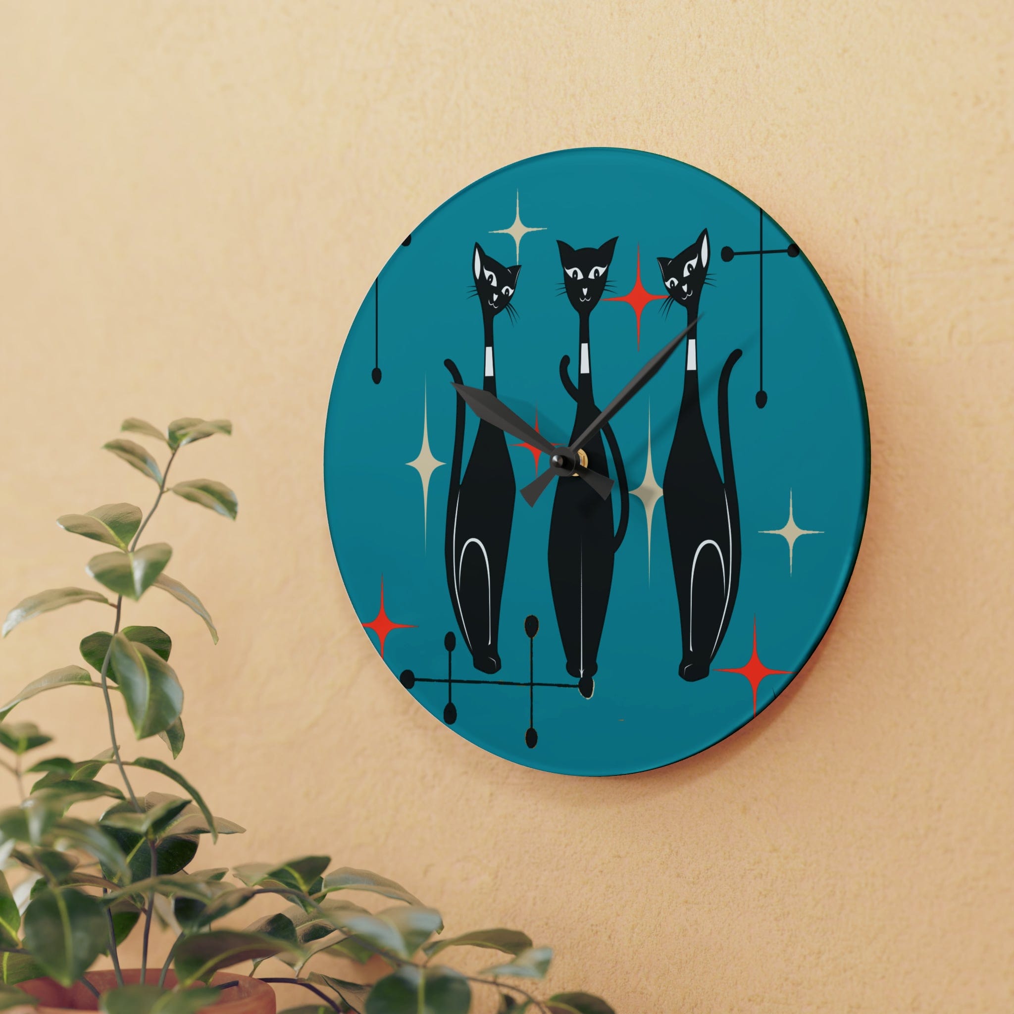 Kate McEnroe New York Mid Century Modern Atomic Cat Acrylic Wall Clock, Retro MCM Living Room, Bedroom, Office, Kids Home DecorWall Clocks22335888679680829471