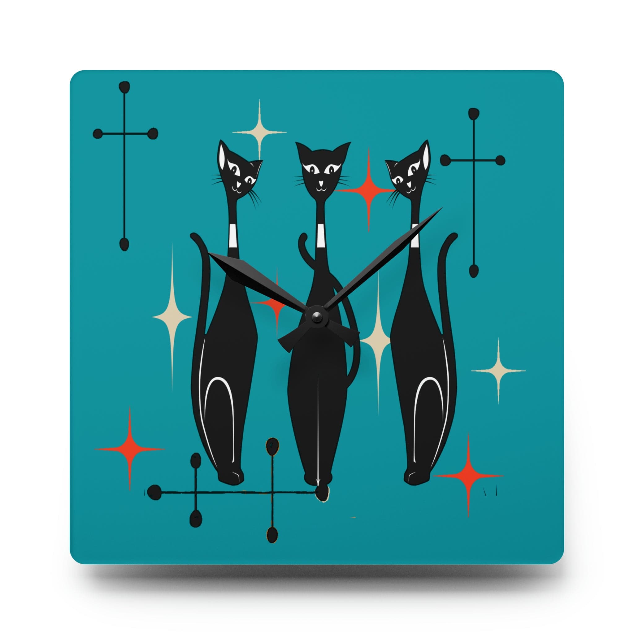 Kate McEnroe New York Mid Century Modern Atomic Cat Acrylic Wall Clock, Retro MCM Living Room, Bedroom, Office, Kids Home DecorWall Clocks22335888679680829471