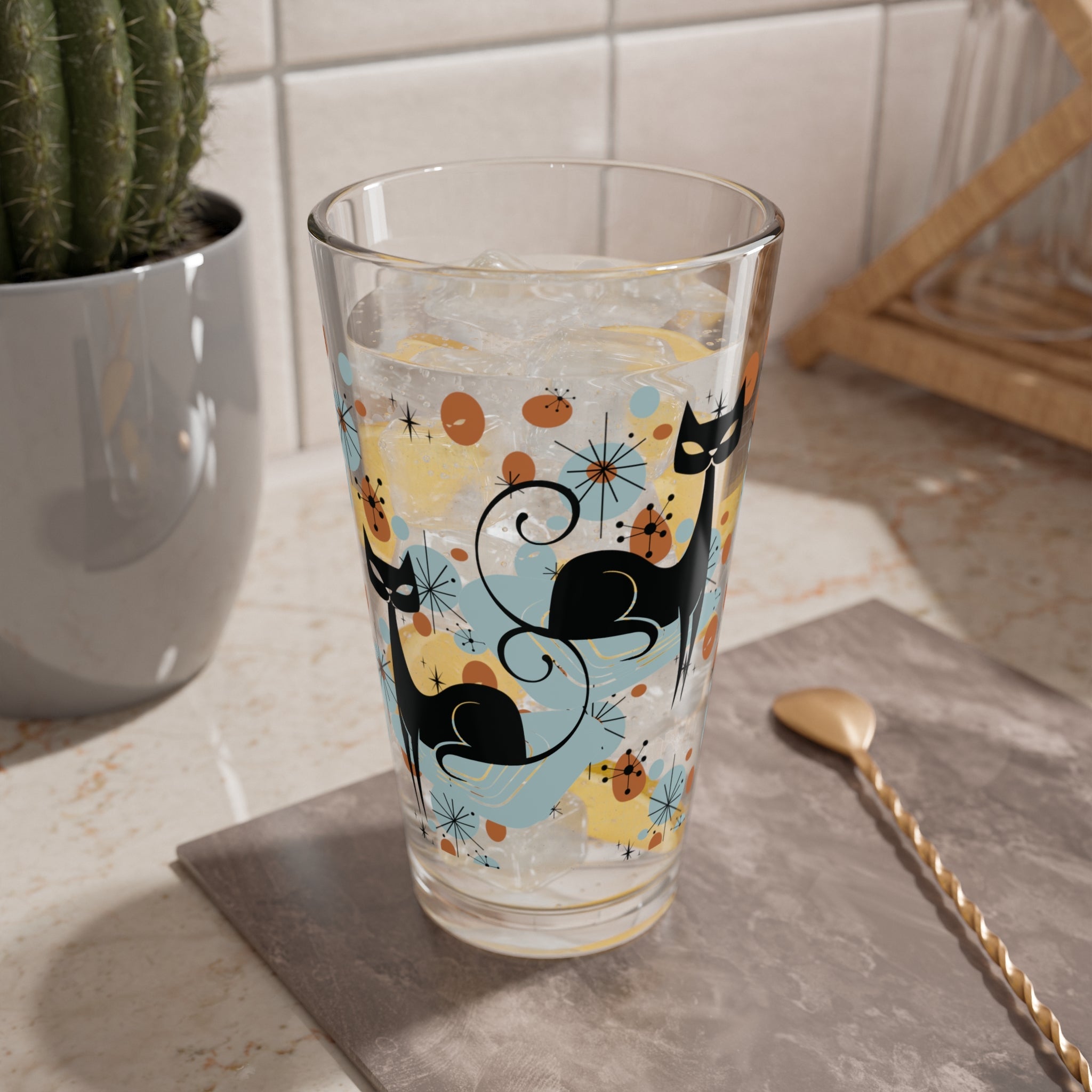 Kate McEnroe New York Mid Century Modern Atomic Cat Barware, Retro Drinking Glass, MCM Kitchen Glassware, Vintage Mixer CupMixing Glasses58589117418230641674