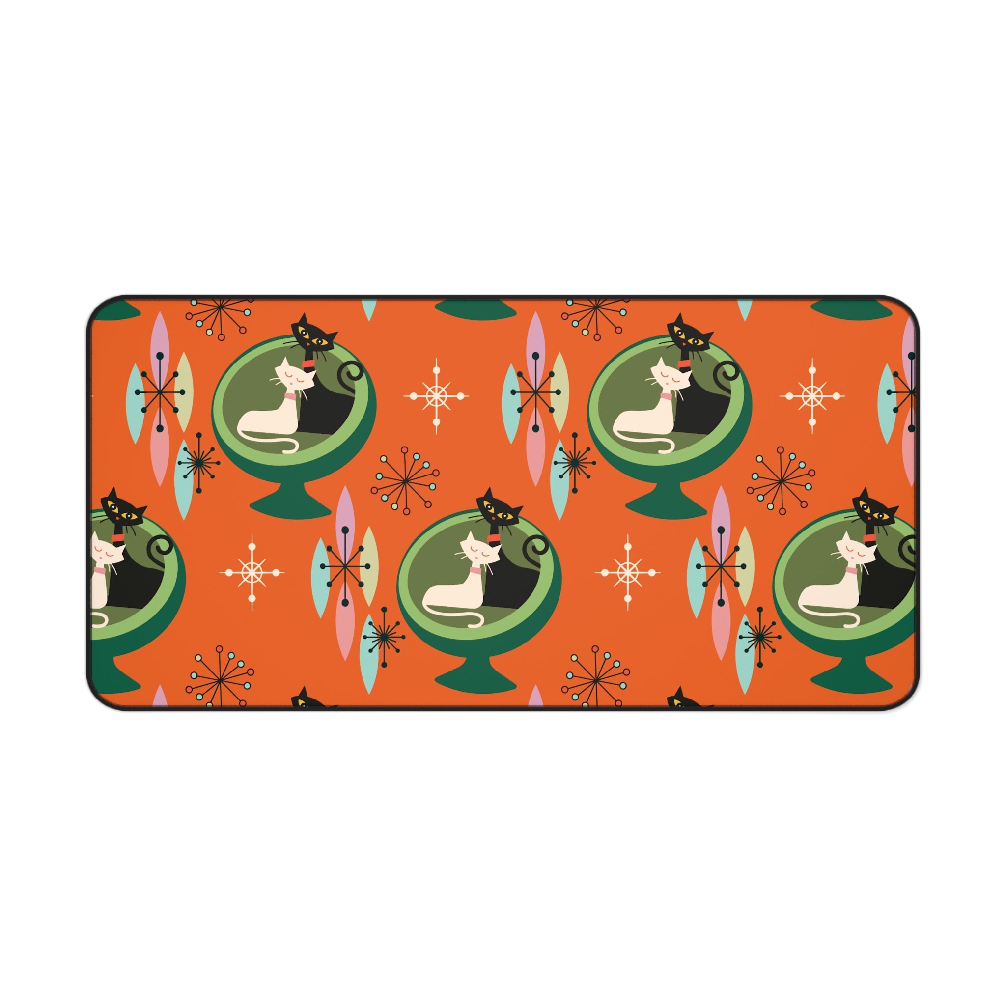 Kate McEnroe New York Mid - Century Modern Atomic Cat Desk Mat in Burnt Orange and Green, Retro Sputnik Egg Chair Office AccessoryDesk Mats18246931096639469787