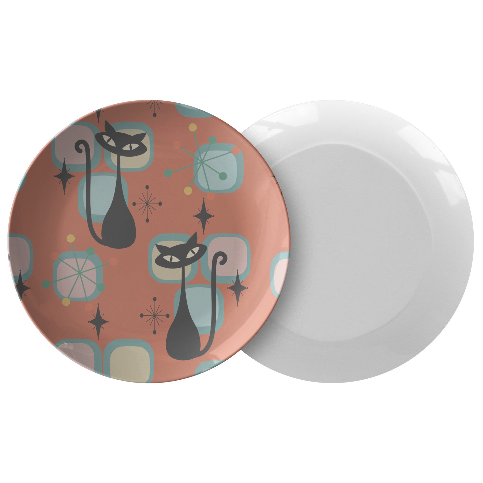 Kate McEnroe New York Mid Century Modern Atomic Cat Dinner Plate, Retro Geometric Starburst Design, 1950s Mod DecorPlates9820SINGLE