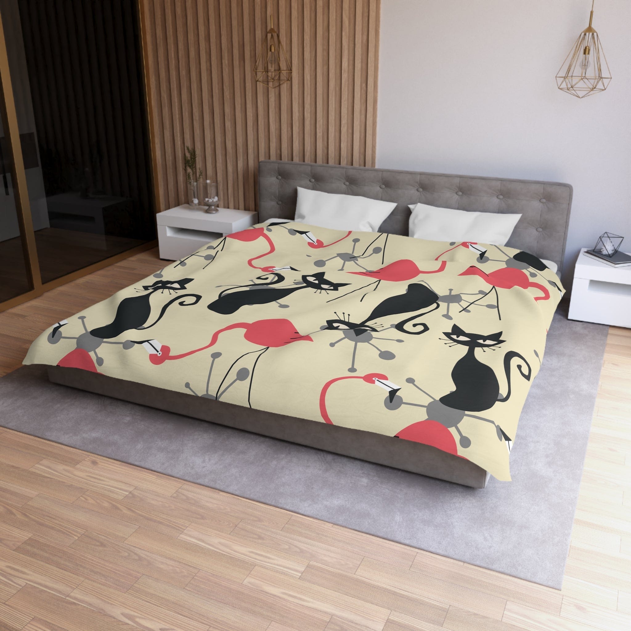 Kate McEnroe New York Mid Century Modern Atomic Cat, Flamingo Duvet Set, Retro Whimsy MCM Starburst Bedroom DecorDuvet Covers42134870524059808753