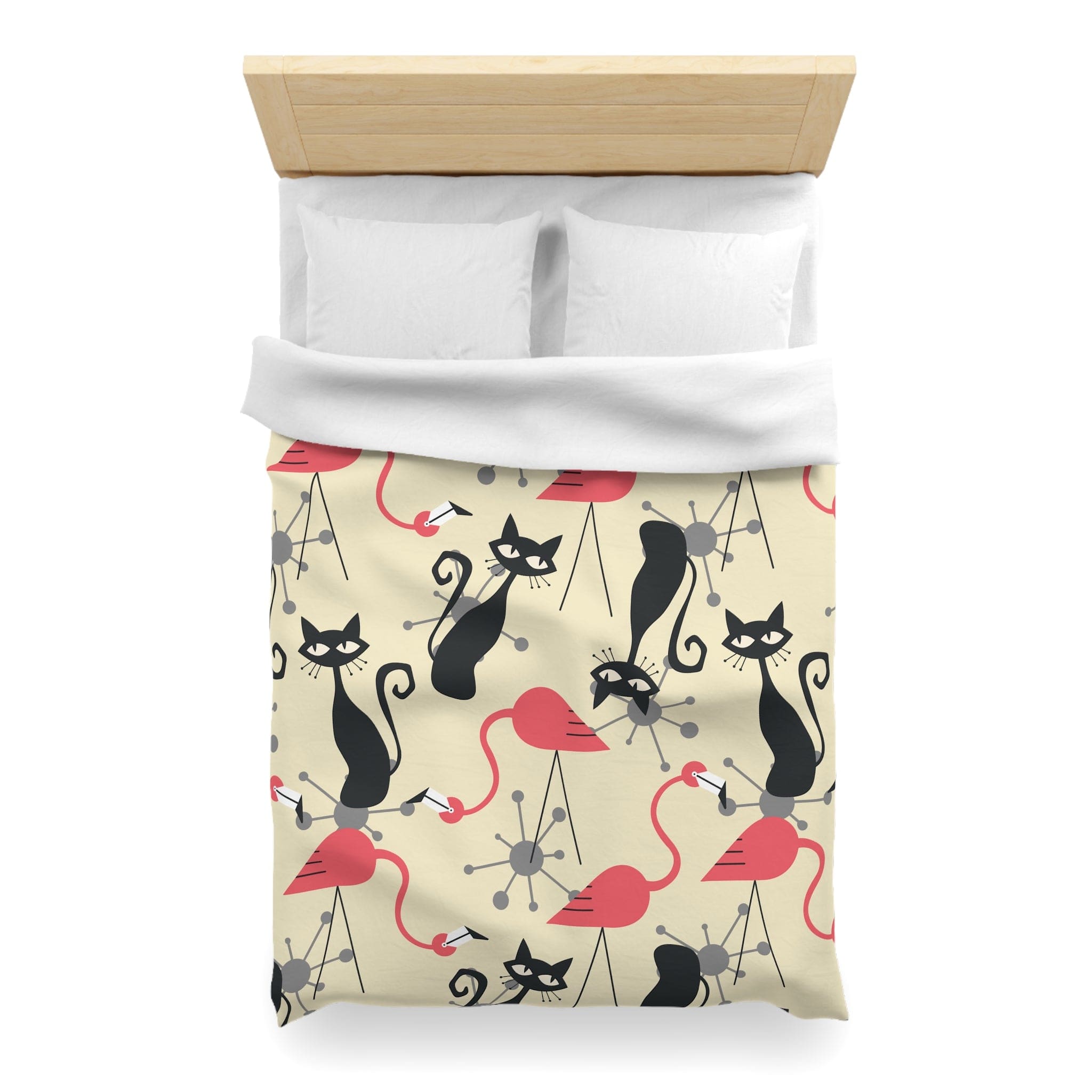 Kate McEnroe New York Mid Century Modern Atomic Cat, Flamingo Duvet Set, Retro Whimsy MCM Starburst Bedroom DecorDuvet Covers80113426199002720043