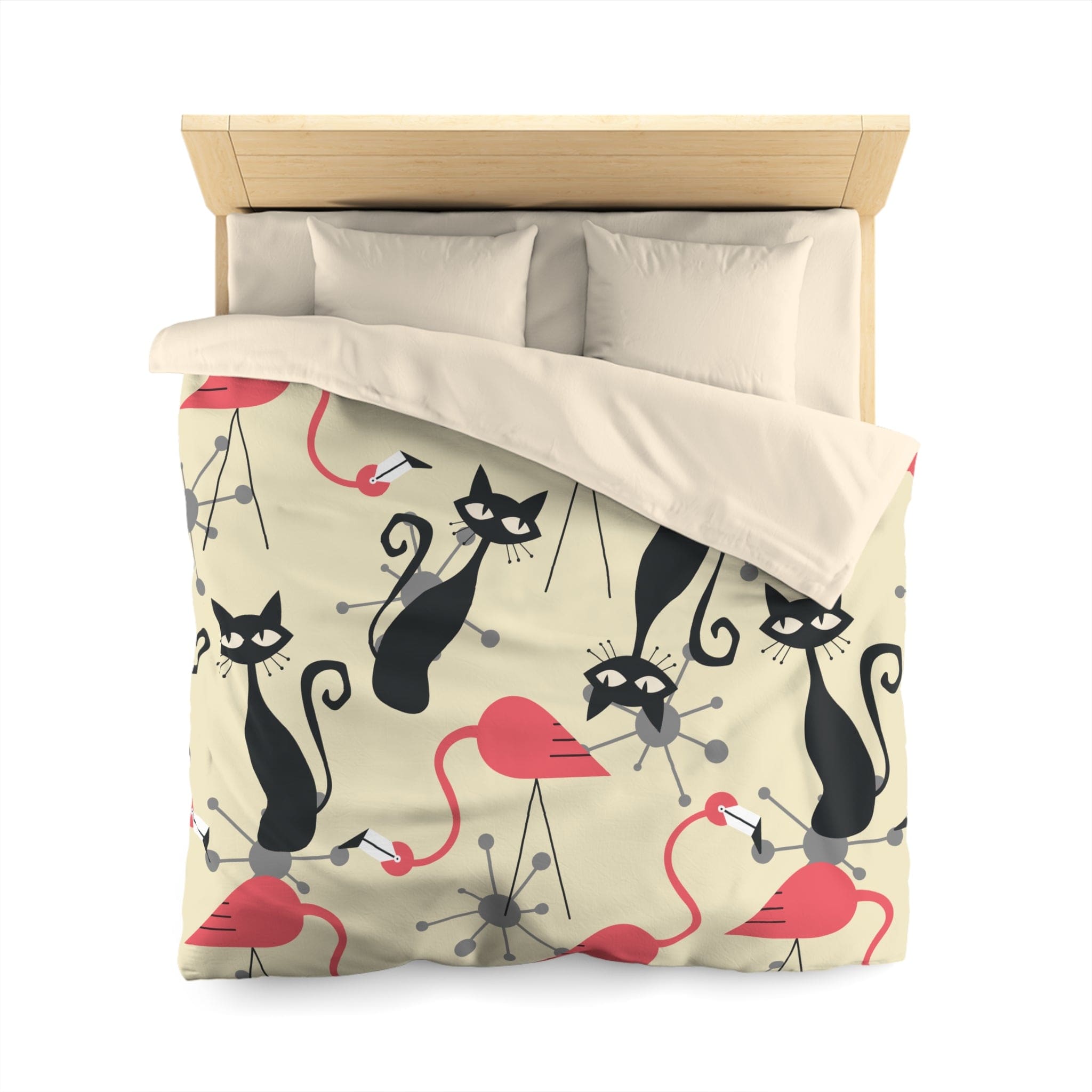 Kate McEnroe New York Mid Century Modern Atomic Cat, Flamingo Duvet Set, Retro Whimsy MCM Starburst Bedroom DecorDuvet Covers80113426199002720043