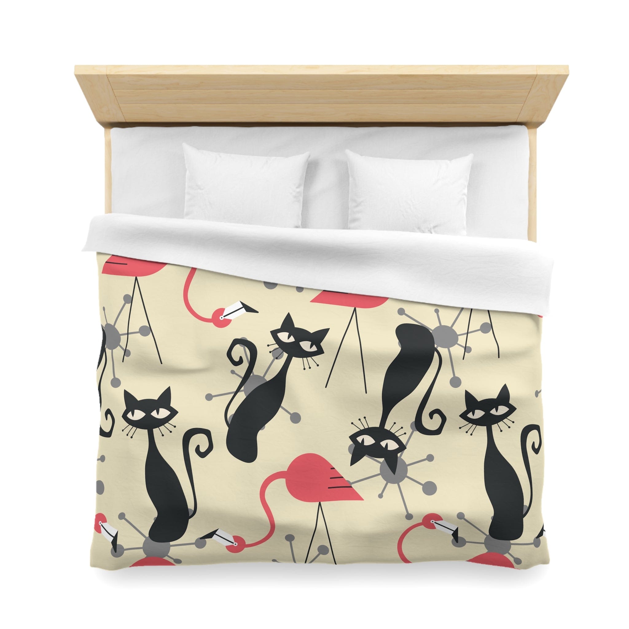 Kate McEnroe New York Mid Century Modern Atomic Cat, Flamingo Duvet Set, Retro Whimsy MCM Starburst Bedroom DecorDuvet Covers80113426199002720043