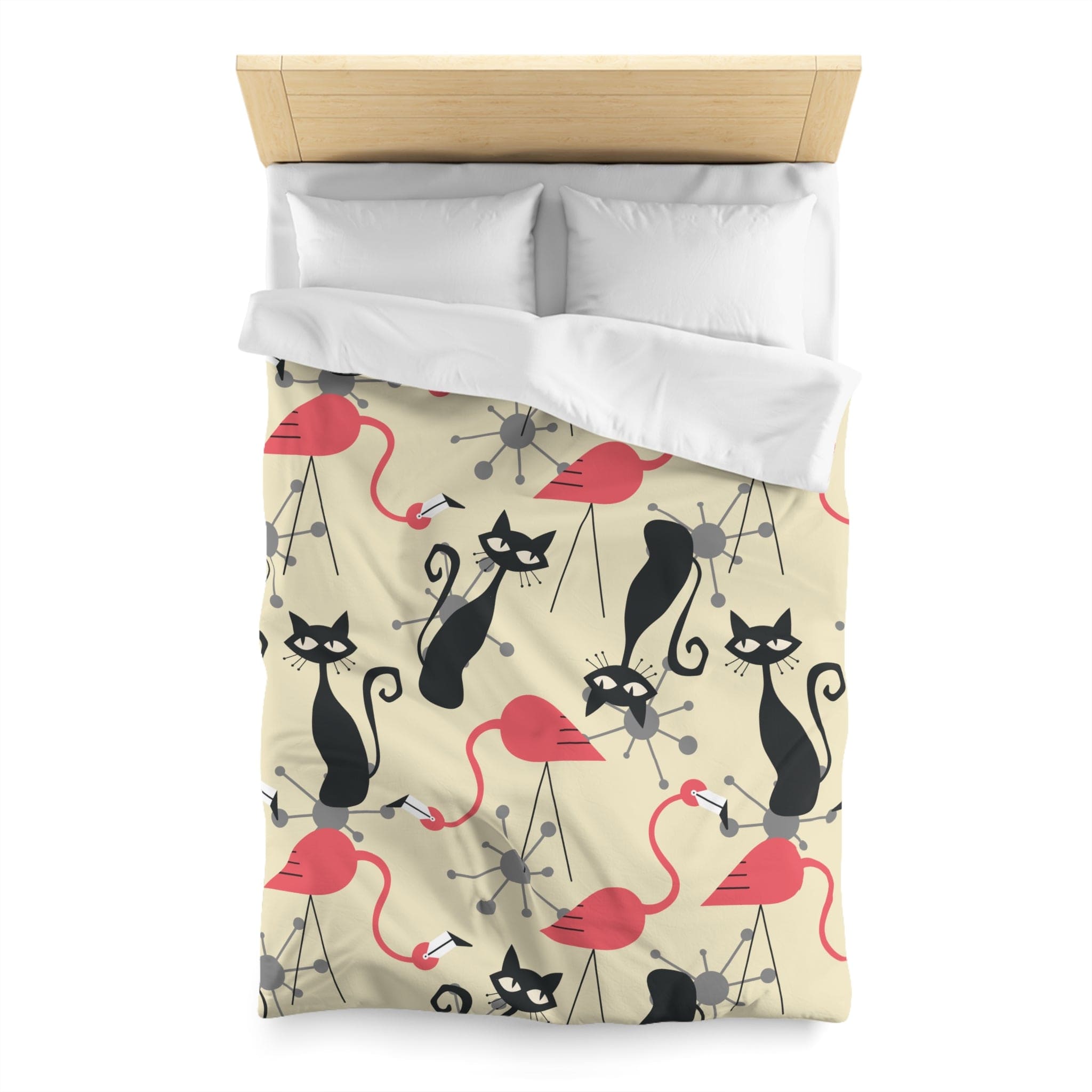 Kate McEnroe New York Mid Century Modern Atomic Cat, Flamingo Duvet Set, Retro Whimsy MCM Starburst Bedroom DecorDuvet Covers80113426199002720043