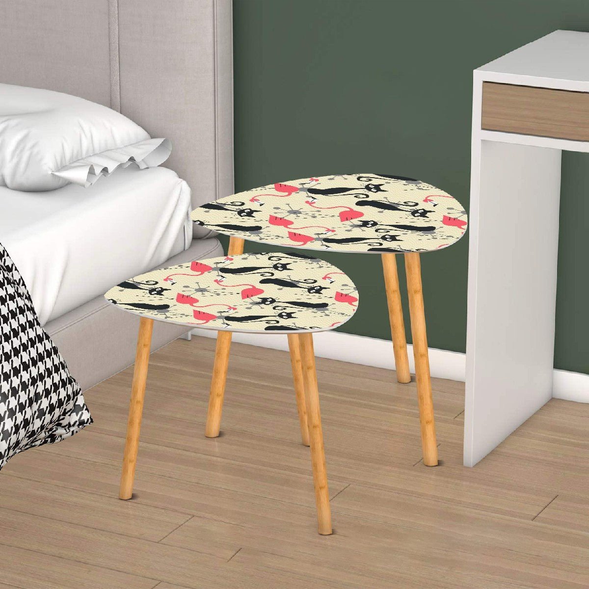 Kate McEnroe New York Mid Century Modern Atomic Cat Flamingo Nesting Tables, Retro Living Room Accent, Space Age Style Coffee Tables SetNesting TablesEMn09Jm0dP