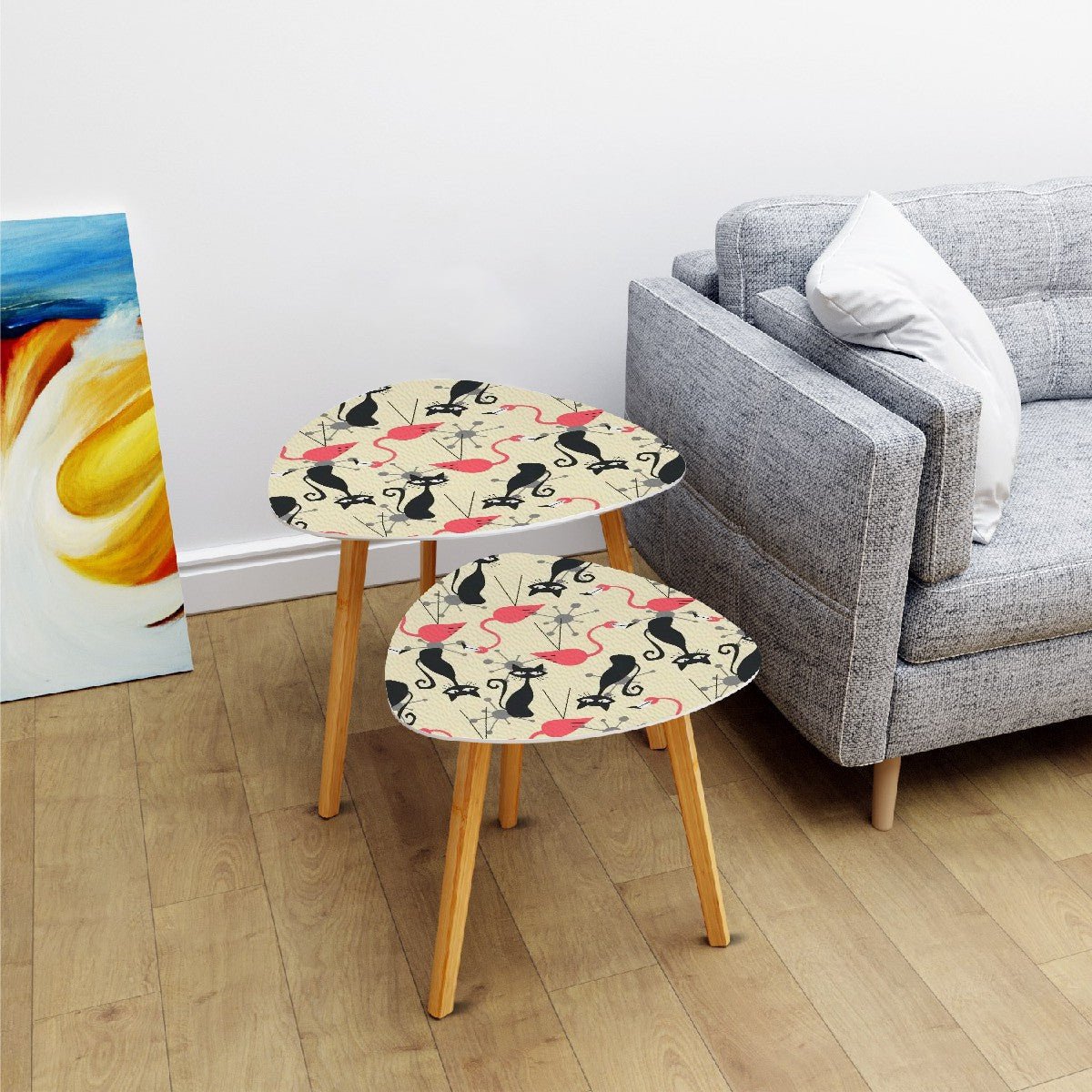 Kate McEnroe New York Mid Century Modern Atomic Cat Flamingo Nesting Tables, Retro Living Room Accent, Space Age Style Coffee Tables SetNesting TablesEMn09Jm0dP