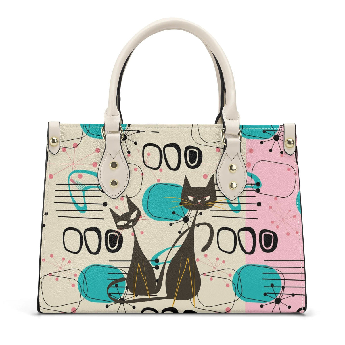Kate McEnroe New York Mid Century Modern Atomic Cat Handbag, Retro Pink, Turquoise, and Black Leather BagHandbagsW8VGEO8W - 2
