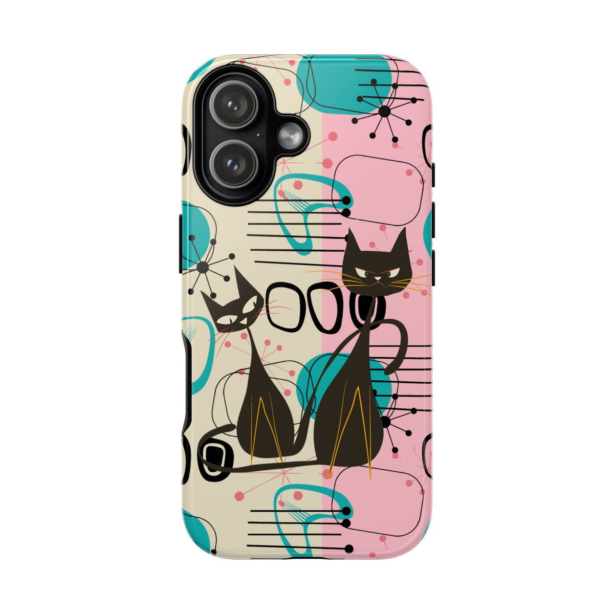 Kate McEnroe New York Mid Century Modern Atomic Cat iPhone Case in Retro Geometric Pink Turquoise and BlackPhone Cases37150377592092399726