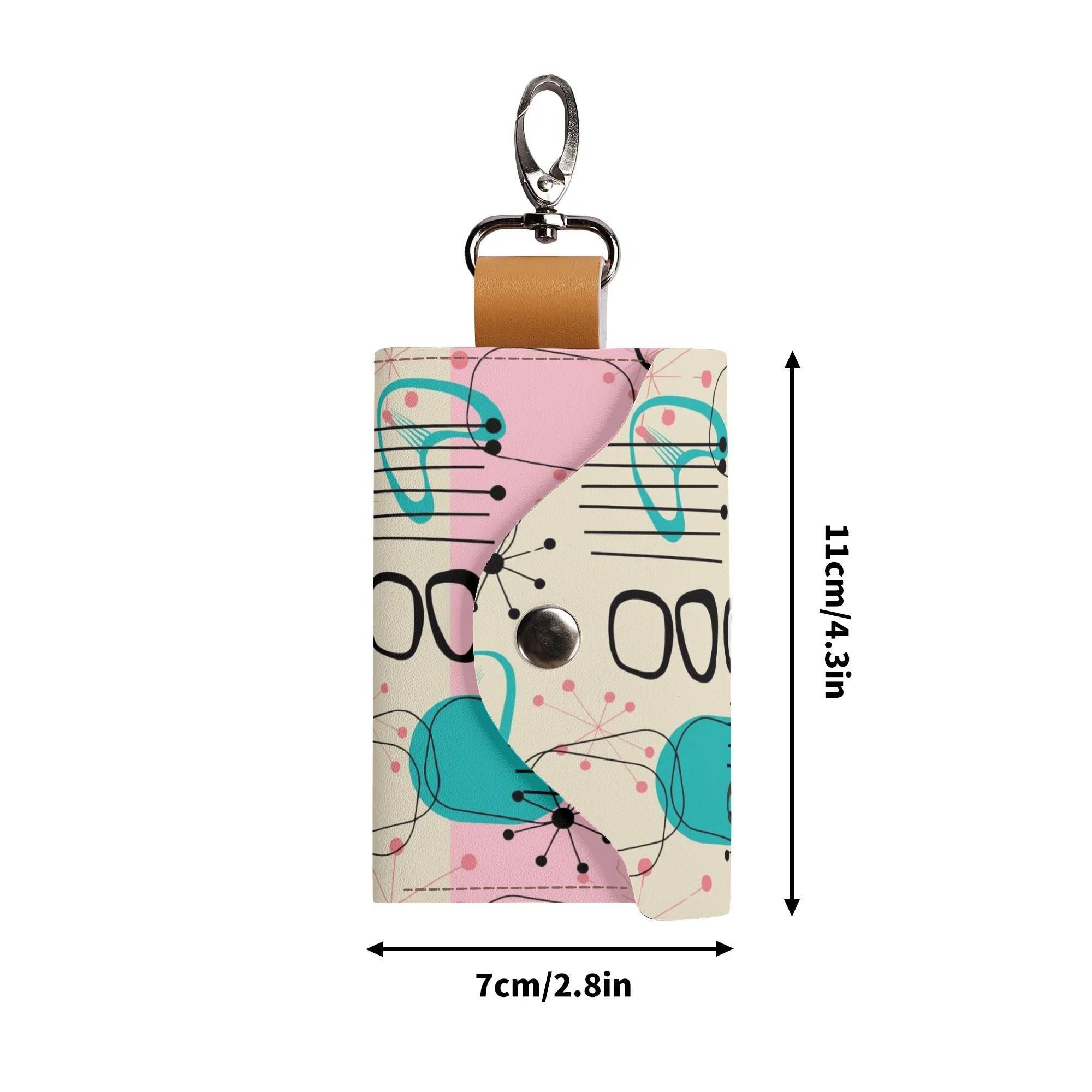 Kate McEnroe New York Mid Century Modern Atomic Cat Keychain Purse, Retro Pink, Turquoise, and Black Keychain WalletKeyChain WalletWDE6P4ZY - 1
