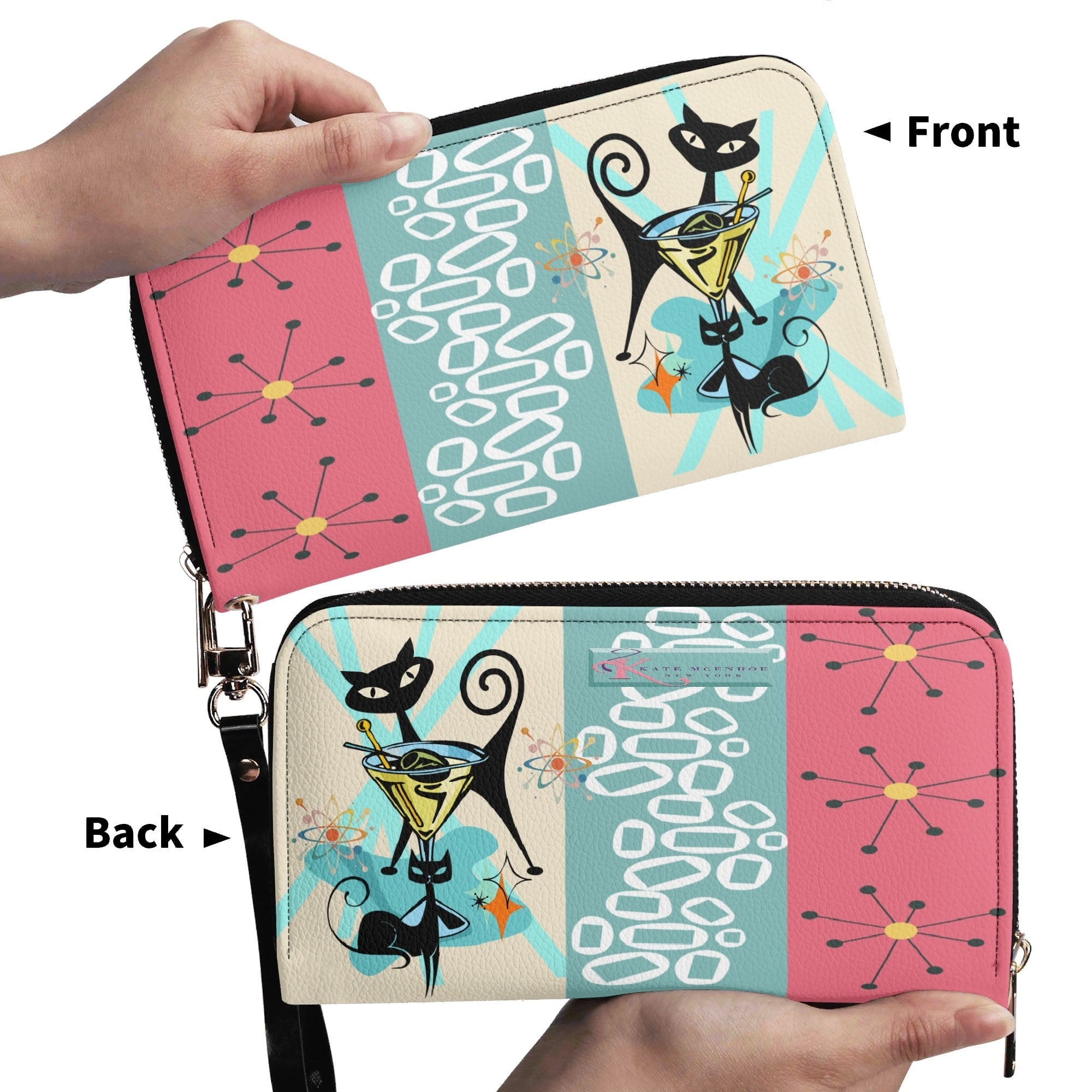 Kate McEnroe New York Mid Century Modern Atomic Cat Martini Zip Around WalletWalletsWE9Q0G6W-1
