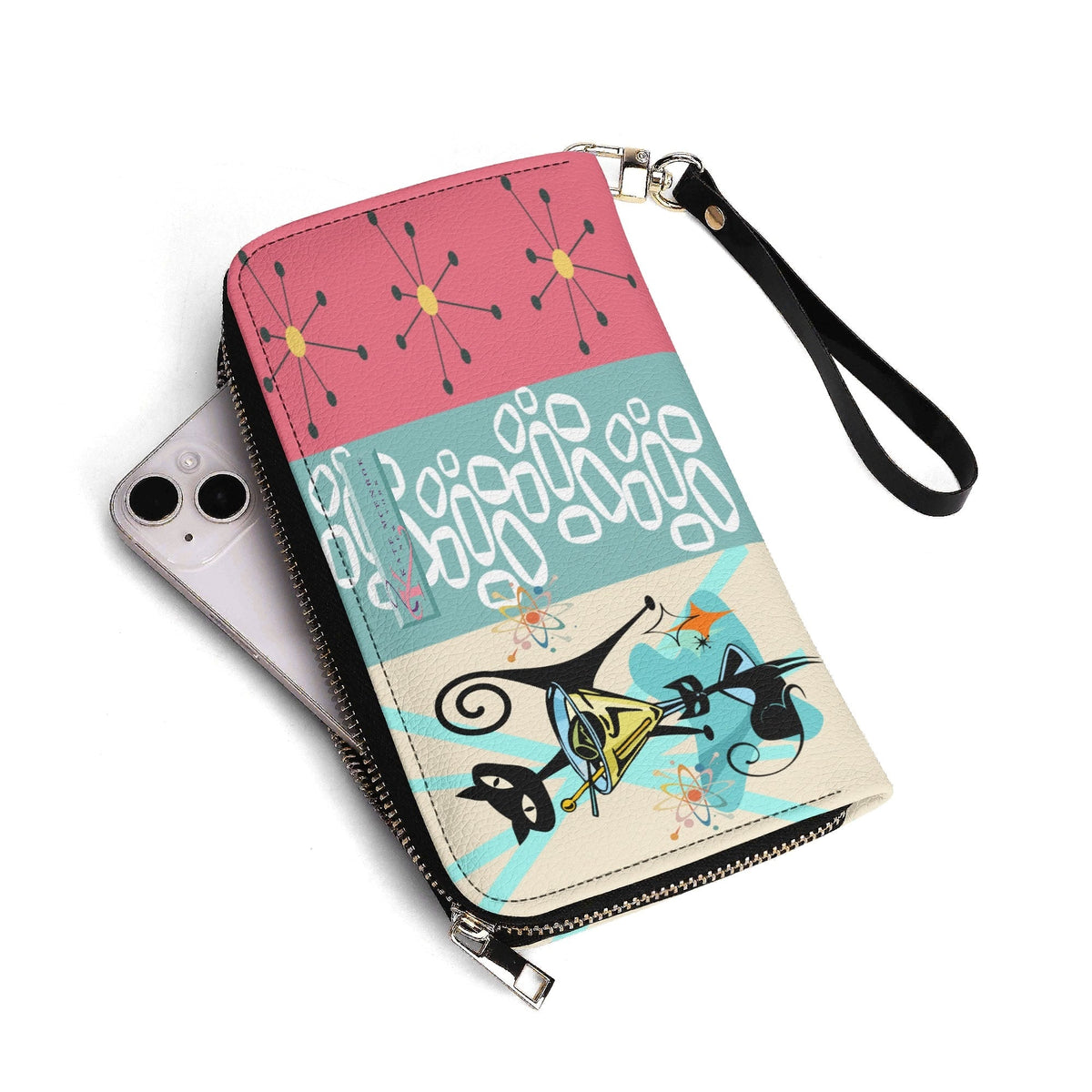 Kate McEnroe New York Mid Century Modern Atomic Cat Martini Zip Around WalletWalletsWE9Q0G6W-1