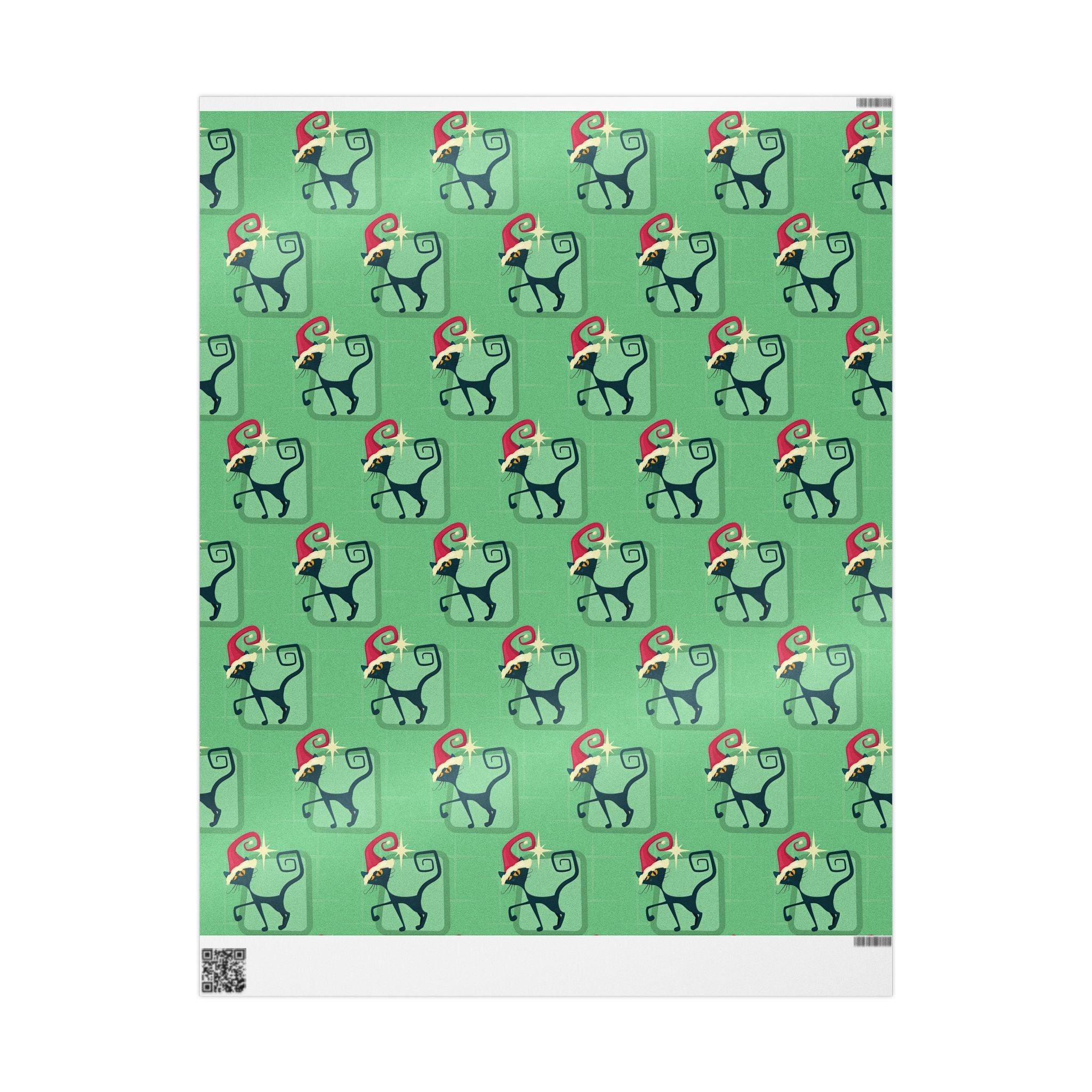 Mid Century Modern Atomic Cat Retro Christmas Wrapping Paper, MCM Gree ...