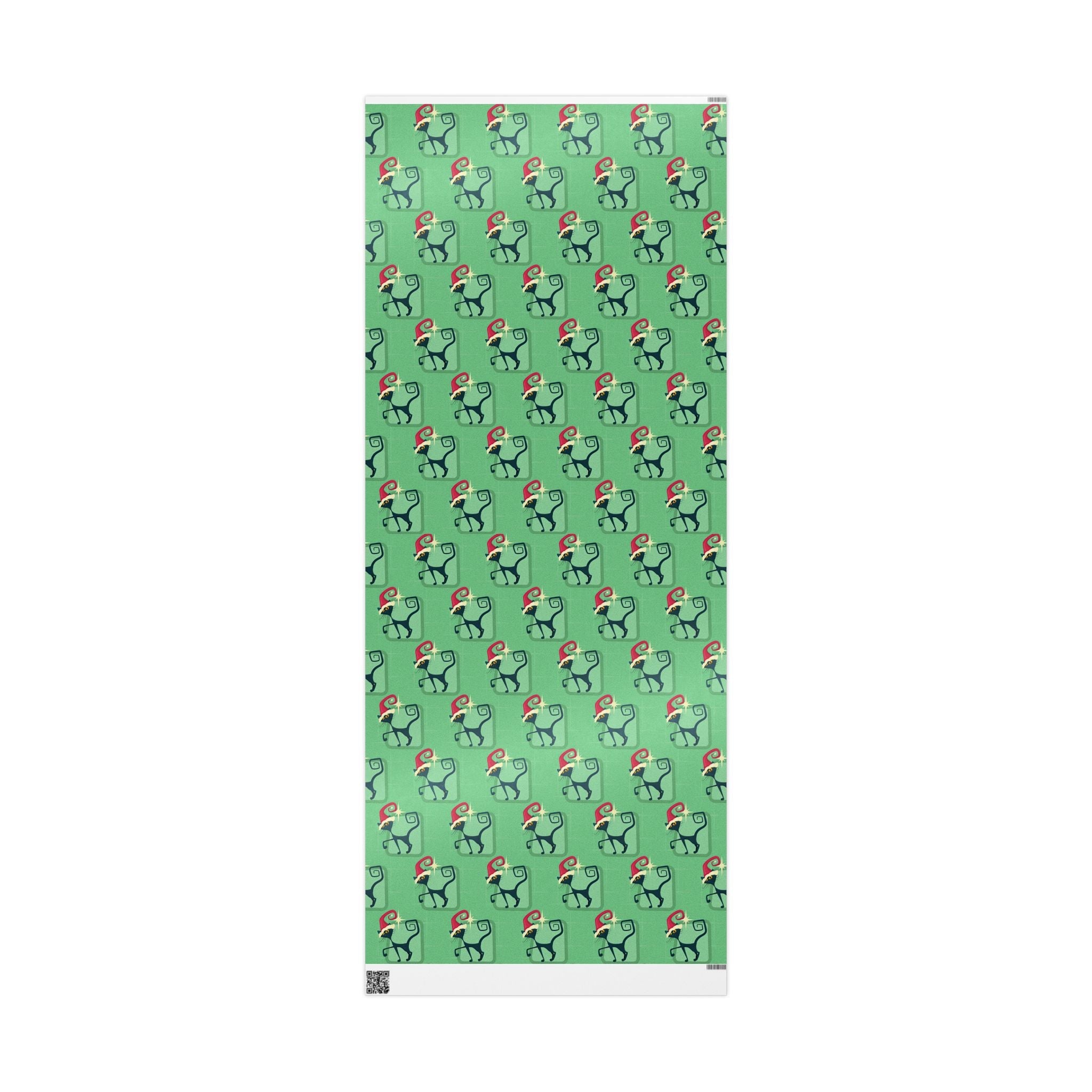 Kate McEnroe New York Mid Century Modern Atomic Cat Retro Christmas Wrapping Paper, MCM Green Kitschy Black Cats Holiday Gift WrapWrapping Paper22711018738780115667