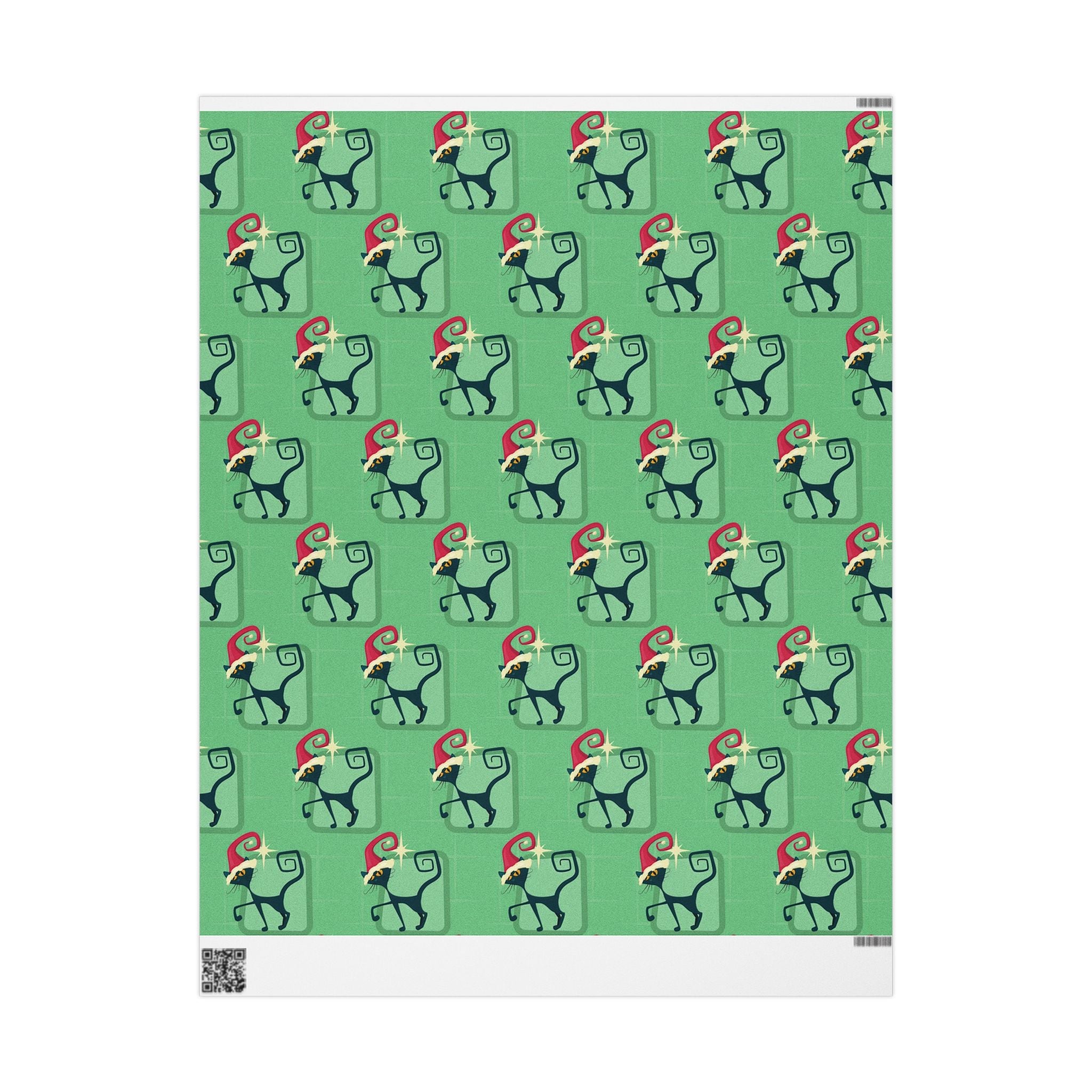 Kate McEnroe New York Mid Century Modern Atomic Cat Retro Christmas Wrapping Paper, MCM Green Kitschy Black Cats Holiday Gift WrapWrapping Paper27934240645804956368