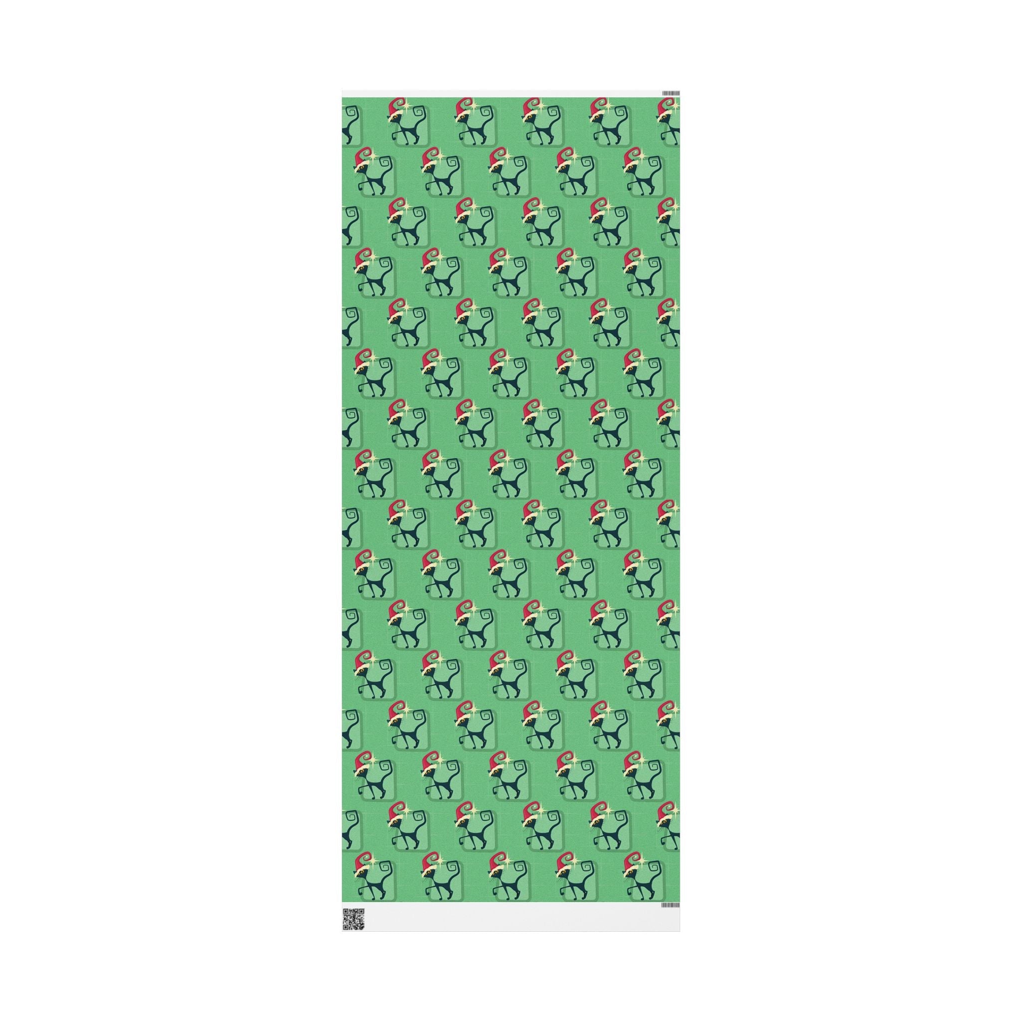 Kate McEnroe New York Mid Century Modern Atomic Cat Retro Christmas Wrapping Paper, MCM Green Kitschy Black Cats Holiday Gift WrapWrapping Paper33617010071350526882
