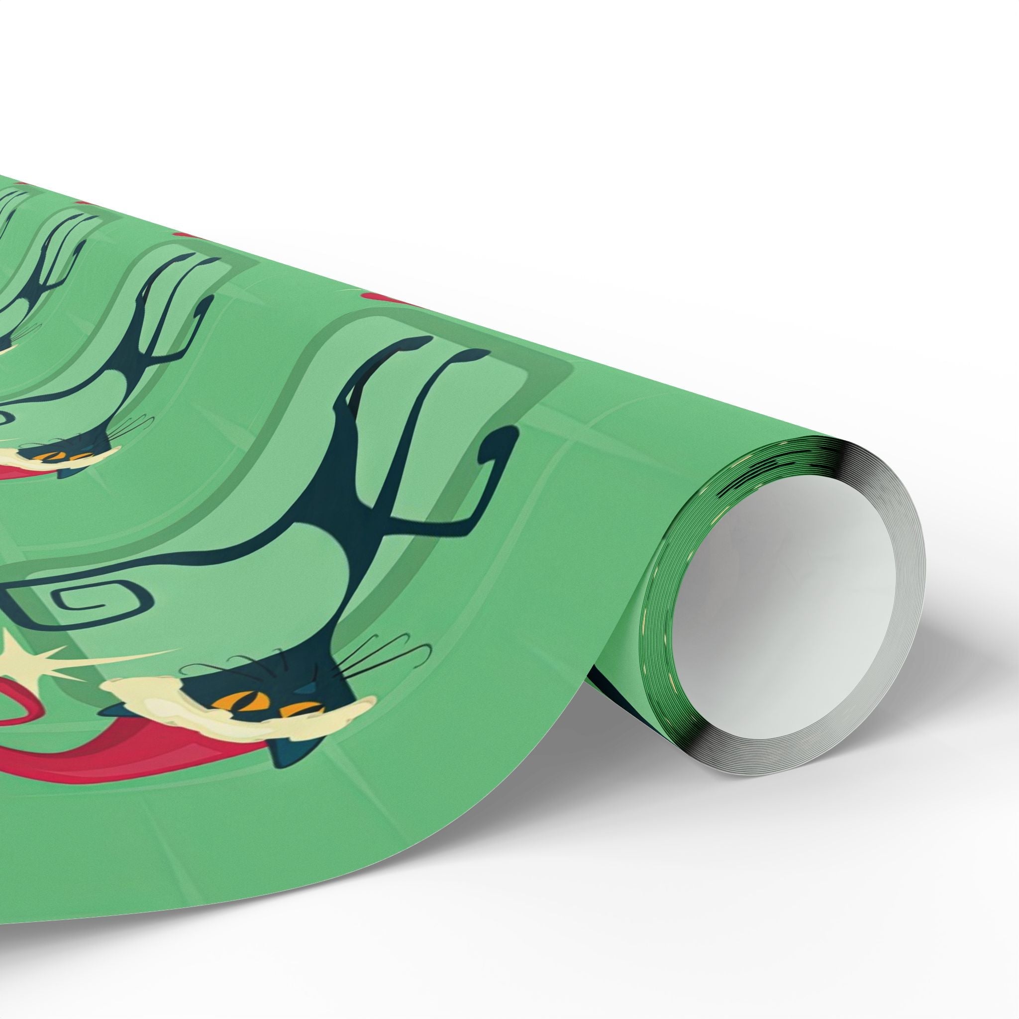 Kate McEnroe New York Mid Century Modern Atomic Cat Retro Christmas Wrapping Paper, MCM Green Kitschy Black Cats Holiday Gift WrapWrapping Paper41035100250921654502