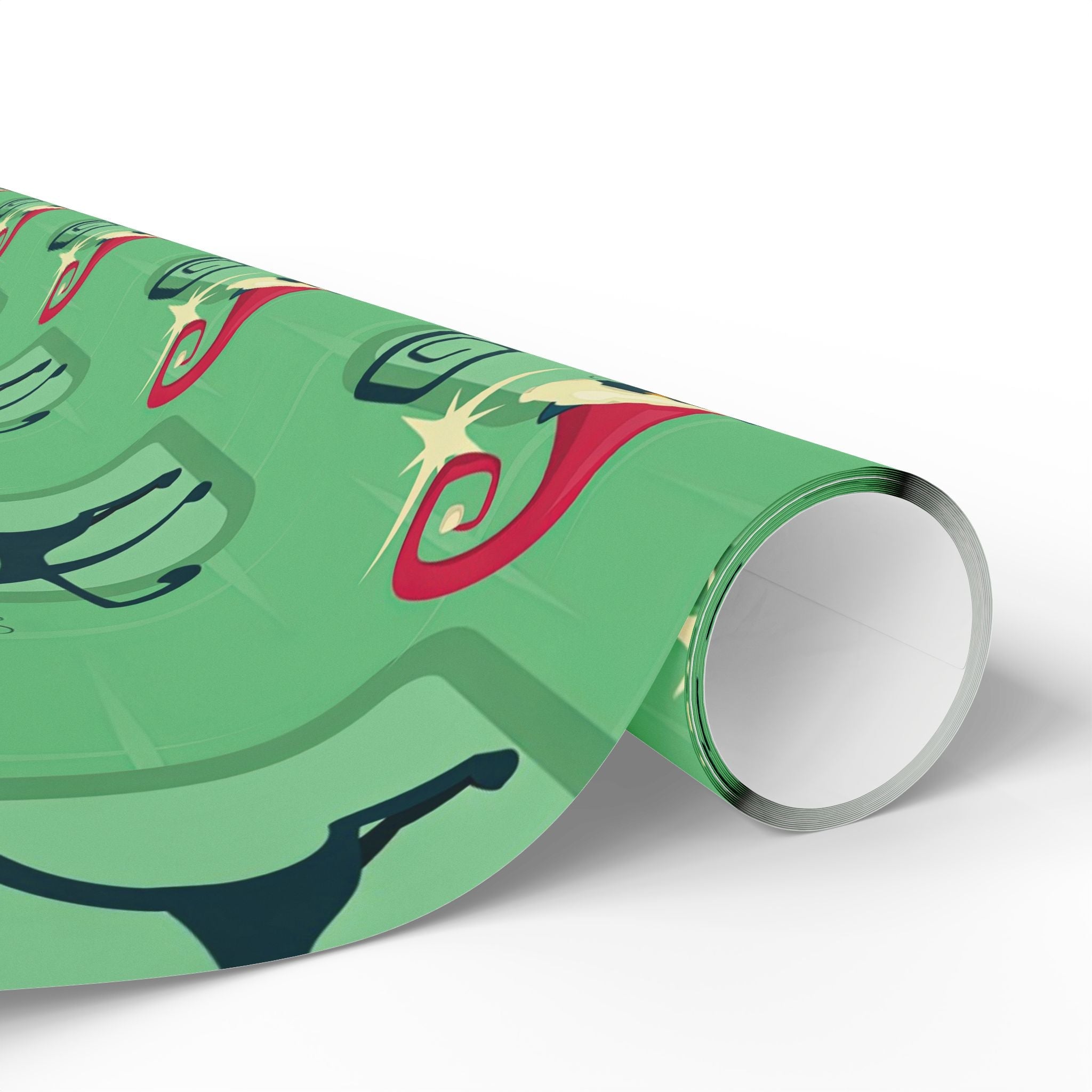 Kate McEnroe New York Mid Century Modern Atomic Cat Retro Christmas Wrapping Paper, MCM Green Kitschy Black Cats Holiday Gift WrapWrapping Paper41035100250921654502