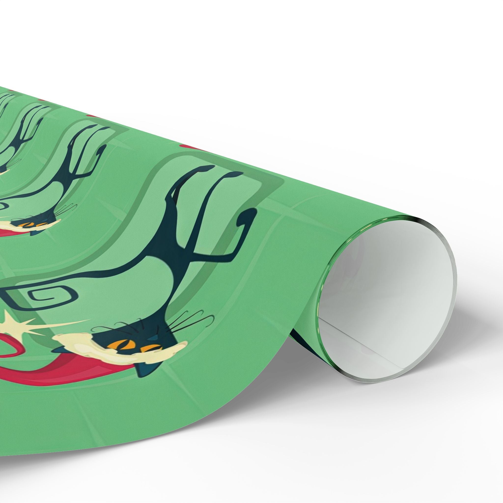 Kate McEnroe New York Mid Century Modern Atomic Cat Retro Christmas Wrapping Paper, MCM Green Kitschy Black Cats Holiday Gift WrapWrapping Paper41035100250921654502
