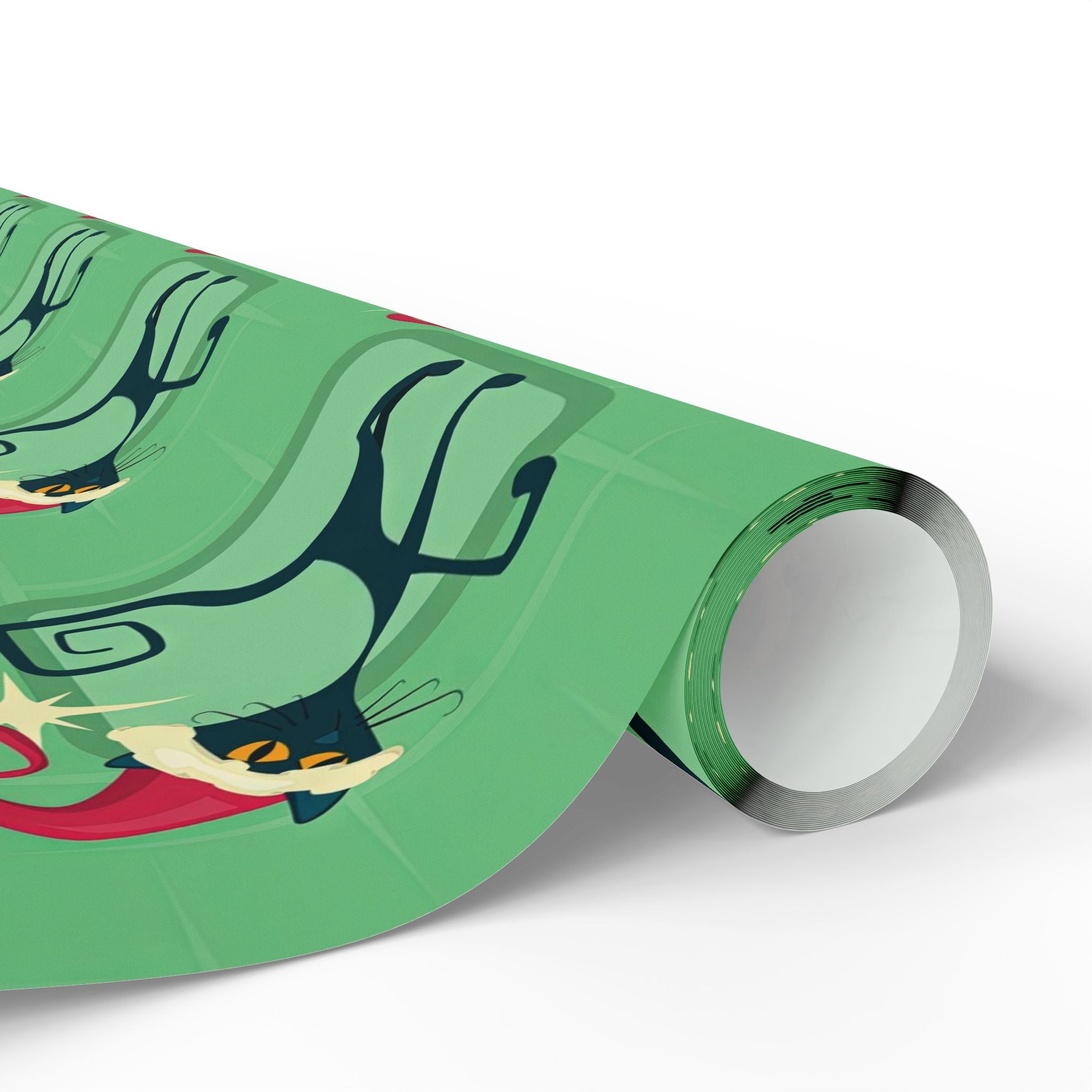 Kate McEnroe New York Mid Century Modern Atomic Cat Retro Christmas Wrapping Paper, MCM Green Kitschy Black Cats Holiday Gift WrapWrapping Paper41035100250921654502