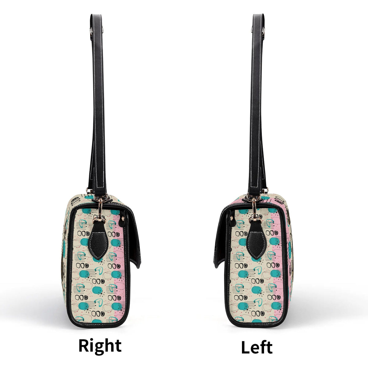 Kate McEnroe New York Mid Century Modern Atomic Cat Satchel, Retro Pink, Turquoise, and Black PU Leather HandbagHandbagsN953785Y - 1