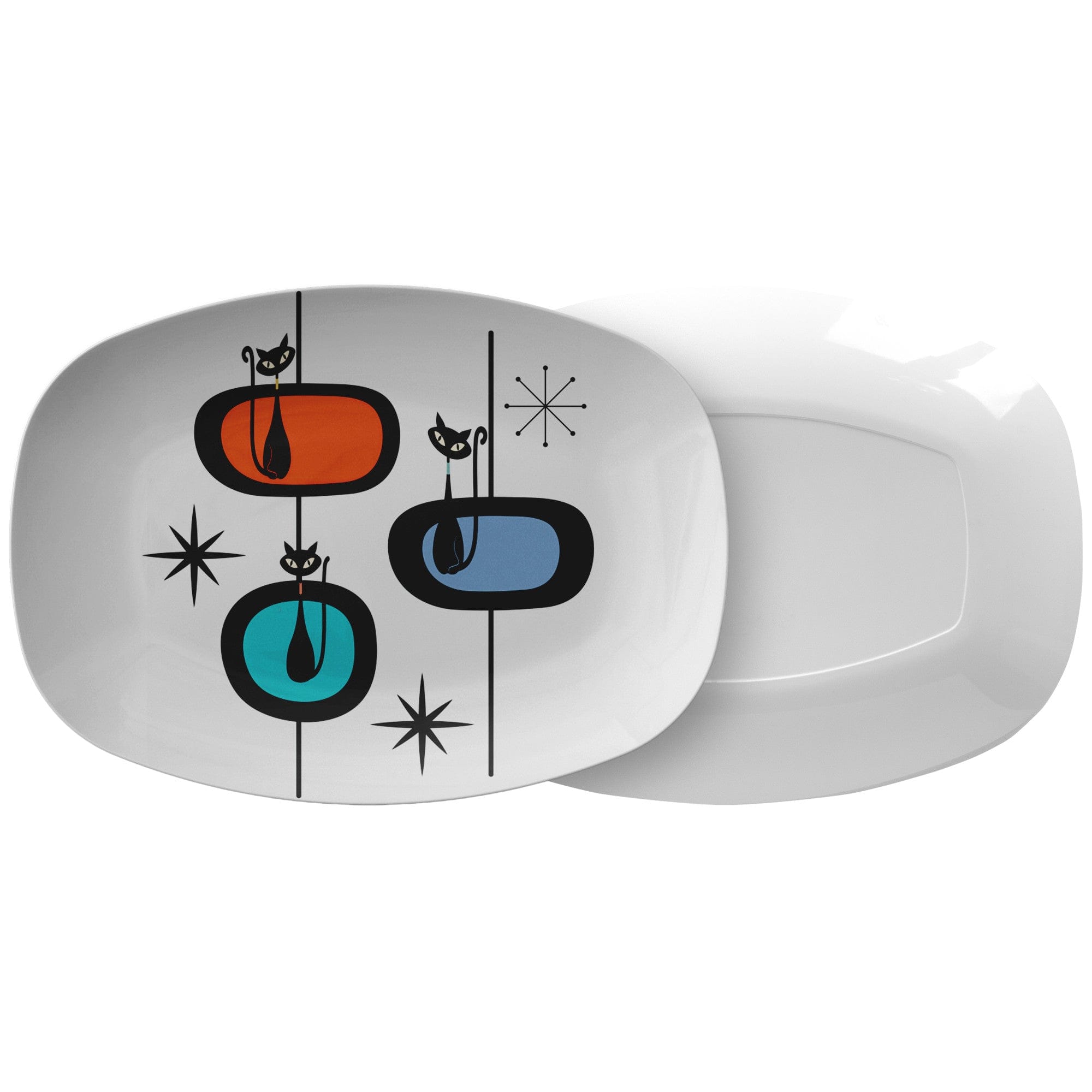 Kate McEnroe New York Mid Century Modern Atomic Cat Serving Platter, Retro Vintage Starburst Decor, Chic 1950s Dining Tableware, MCM Kitchen DecorServing PlattersP23 - WAC - OVL - 5