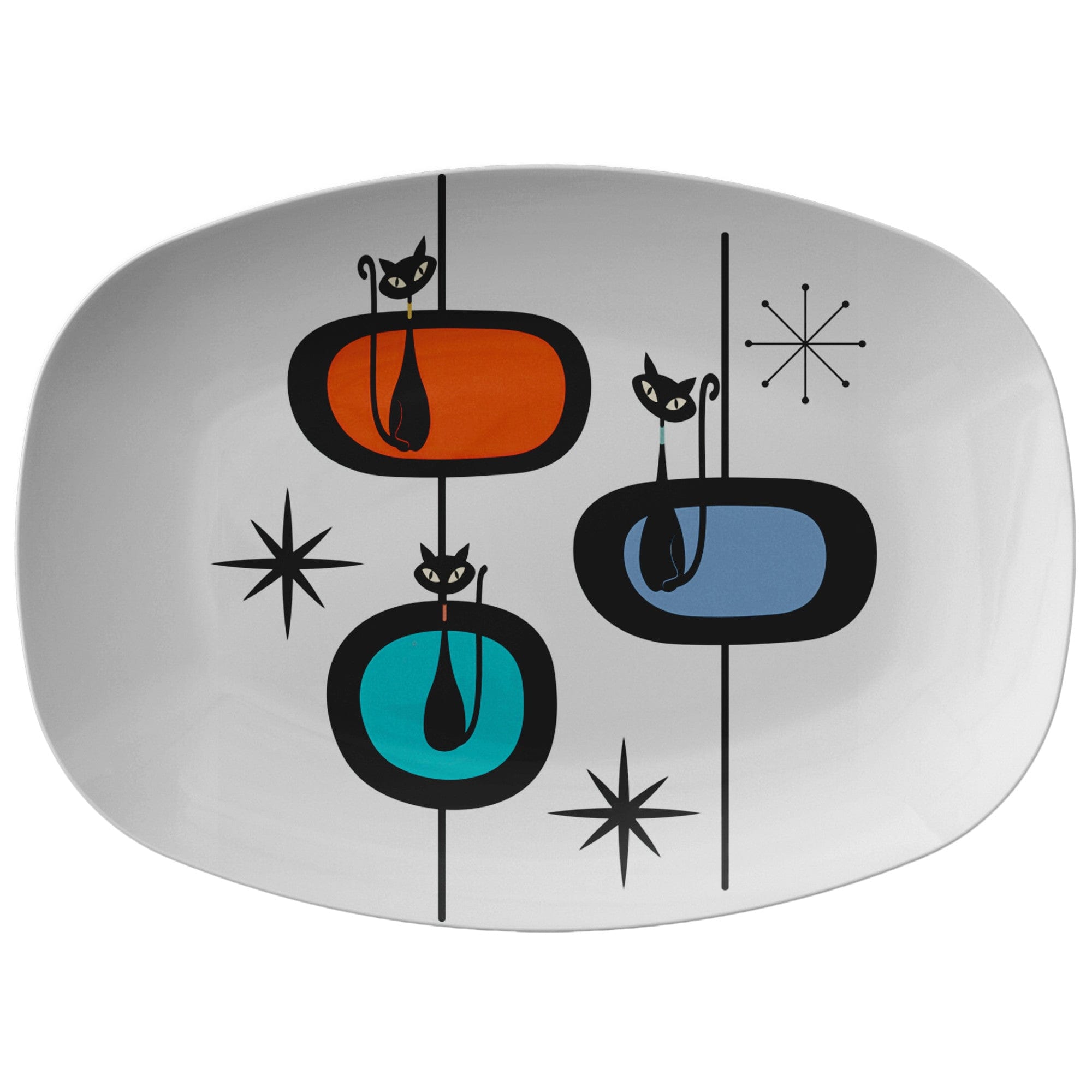 Kate McEnroe New York Mid Century Modern Atomic Cat Serving Platter, Retro Vintage Starburst Decor, Chic 1950s Dining Tableware, MCM Kitchen DecorServing PlattersP23 - WAC - OVL - 5