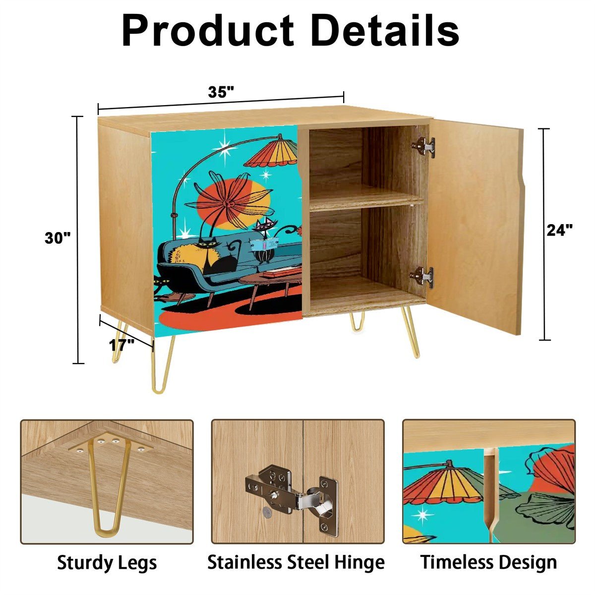 Kate McEnroe New York Mid Century Modern Atomic Cat Storage Cabinet, Retro Starburst Book Lounge Scene, 50s Kitsch Accent FurnitureStorage CabinetsDWHAv0ZjY1
