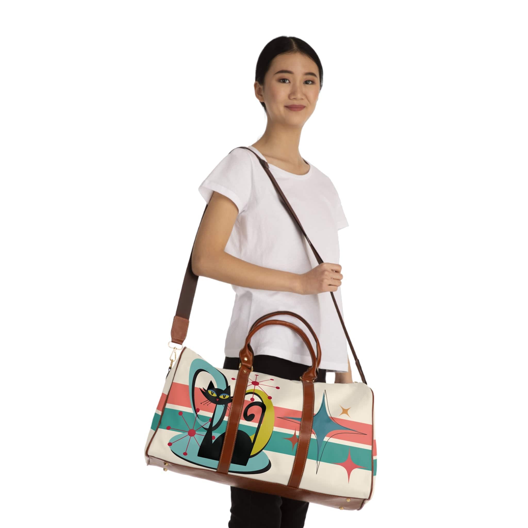 Kate McEnroe New York Mid Century Modern Atomic Cat Travel Bag, Retro Starburst Weekender, MCM Style DuffelDuffel Bags21450168640017268263