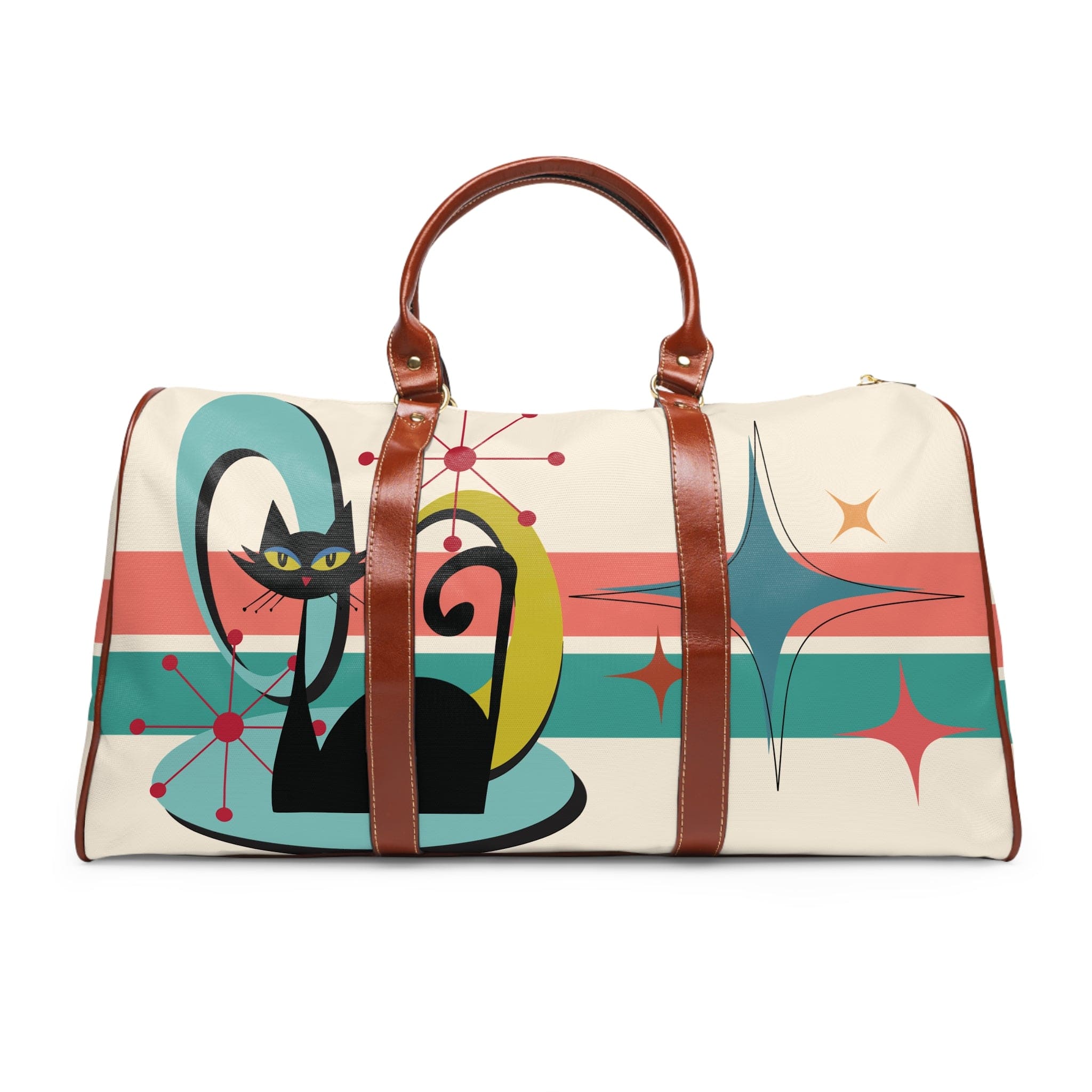 Kate McEnroe New York Mid Century Modern Atomic Cat Travel Bag, Retro Starburst Weekender, MCM Style DuffelDuffel Bags21450168640017268263