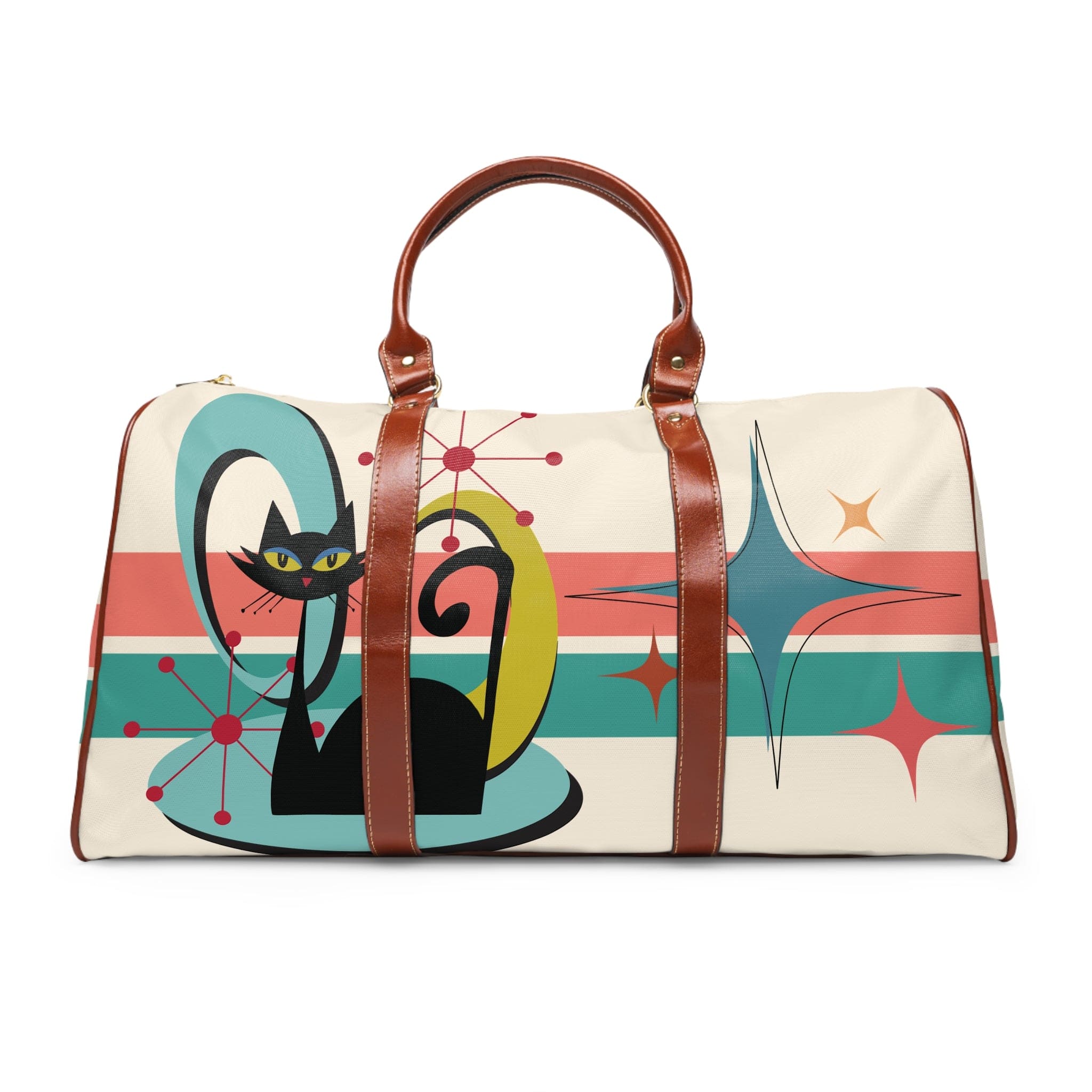 Kate McEnroe New York Mid Century Modern Atomic Cat Travel Bag, Retro Starburst Weekender, MCM Style DuffelDuffel Bags21450168640017268263