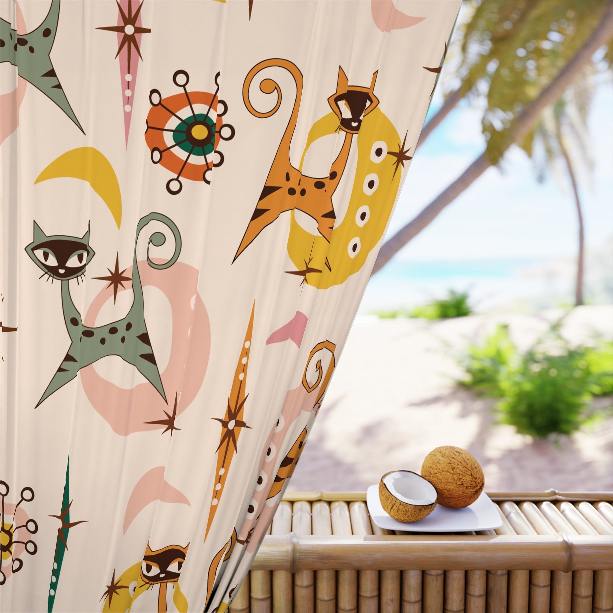 Kate McEnroe New York Mid Century Modern Atomic Cat Window Curtain, Retro Kitty Design, Vintage 50s Vibe, Groovy Drapery Panel, Atomic Age Whimsical DecorWindow Curtains77652924177098642847