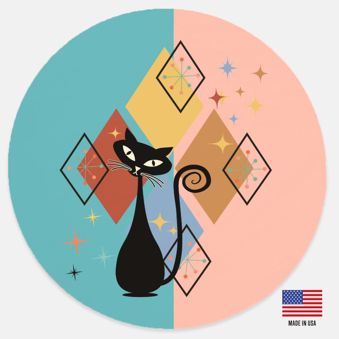 Kate McEnroe New York Mid Century Modern Atomic Cat Wood Sign, Retro Starburst Welcome Plaque 12" (Round)Door HangersPMH58 - 12.2460826