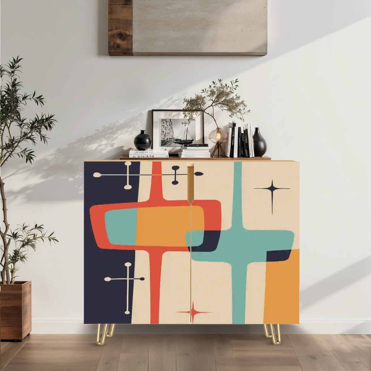 Kate McEnroe New York Mid Century Modern Atomic Credenza, Retro Geometric Starburst Storage Cabinet, 50s Abstract FurnitureStorage CabinetsvK9UlBUkfW