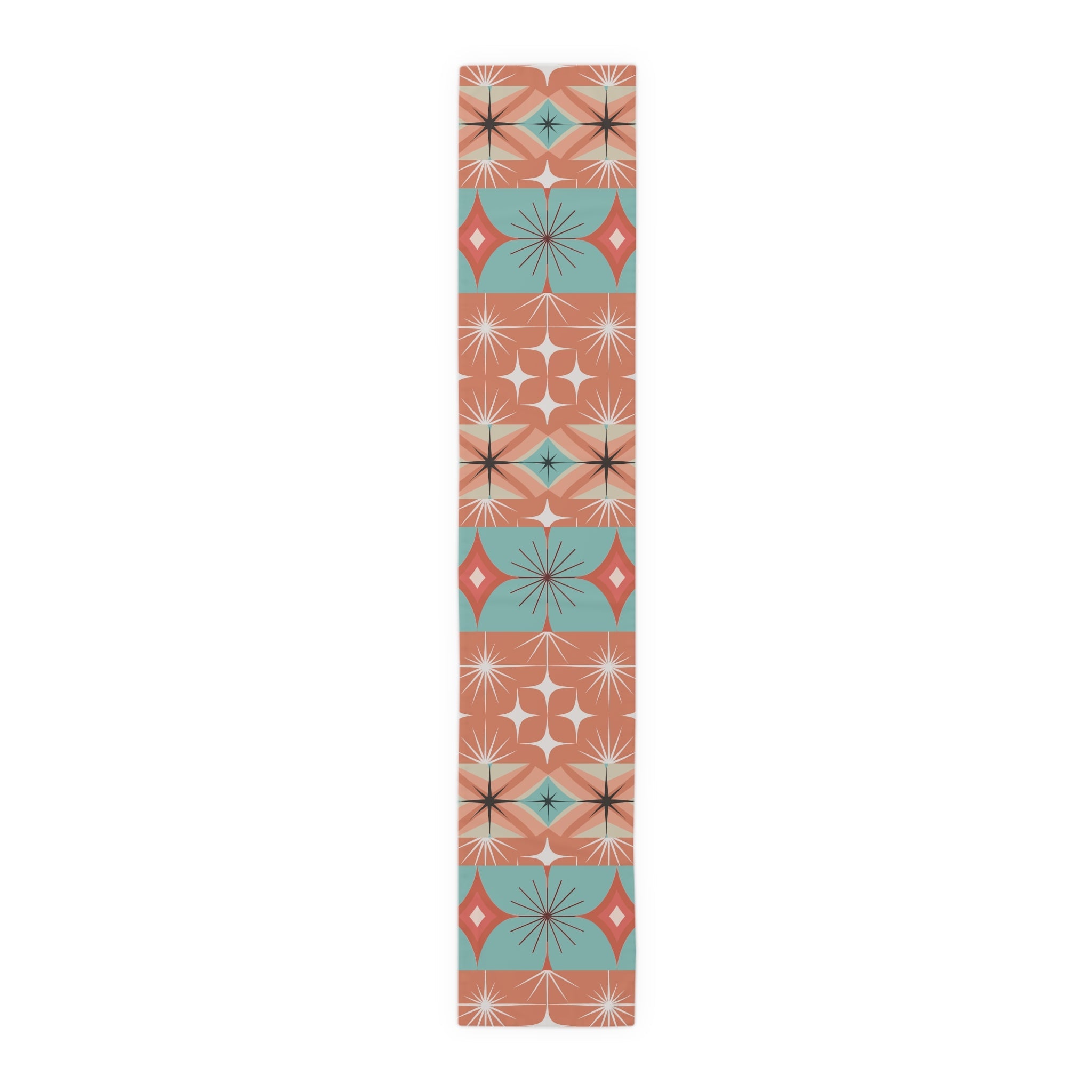 Kate McEnroe New York Mid Century Modern Atomic Diamond Starburst Table Runner, Retro Orange Teal Table LinensTable Runners31354796888313382689