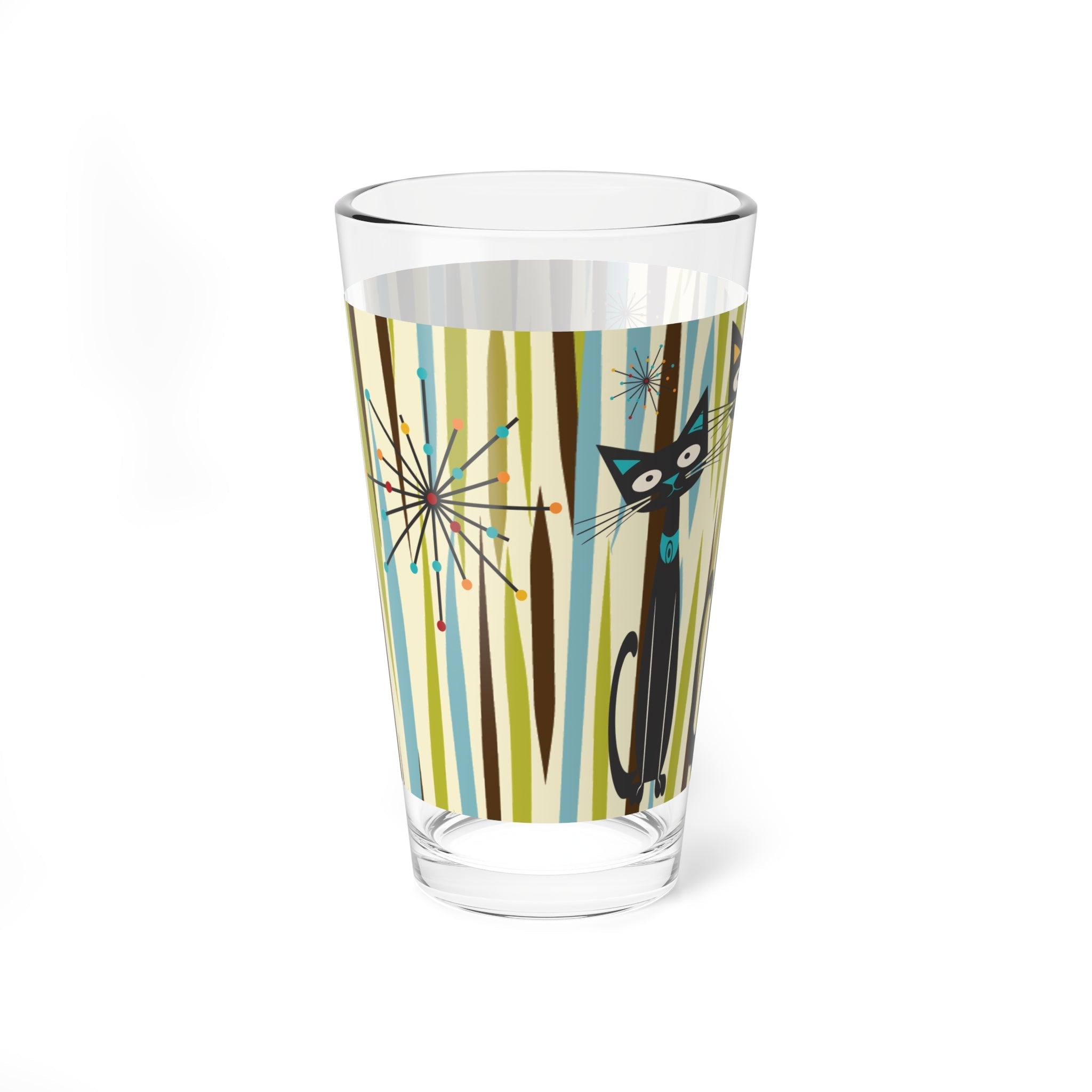 Kate McEnroe New York Mid Century Modern Atomic Kitschy Black Cats Pint Glass, 16oz Retro Geometric Cocktail Shaker, MCM Party DrinkwarePint Glasses27427854869449922644