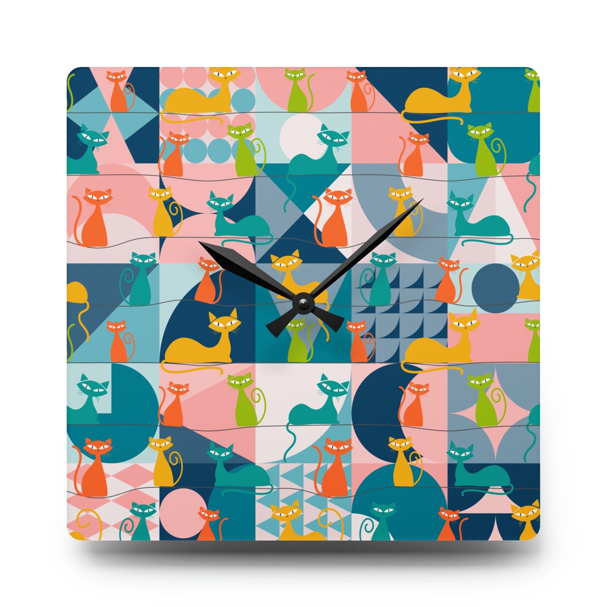 Kate McEnroe New York Mid Century Modern Atomic Kitties Acrylic Wall Clock, Retro MCM Living Room, Bedroom, Kids, Office Home DecorWall Clocks96851657430505229212