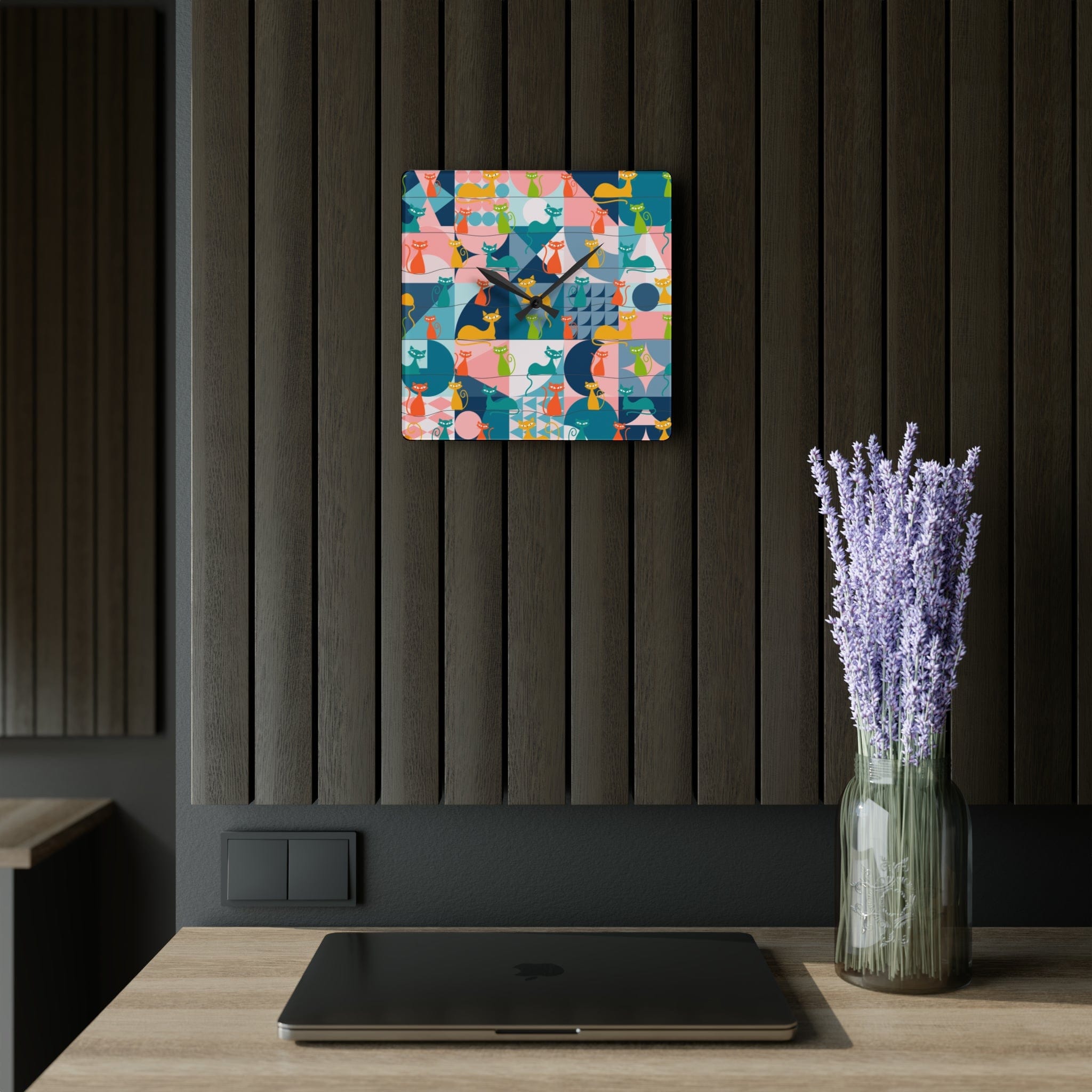 Kate McEnroe New York Mid Century Modern Atomic Kitties Acrylic Wall Clock, Retro MCM Living Room, Bedroom, Kids, Office Home DecorWall Clocks96851657430505229212