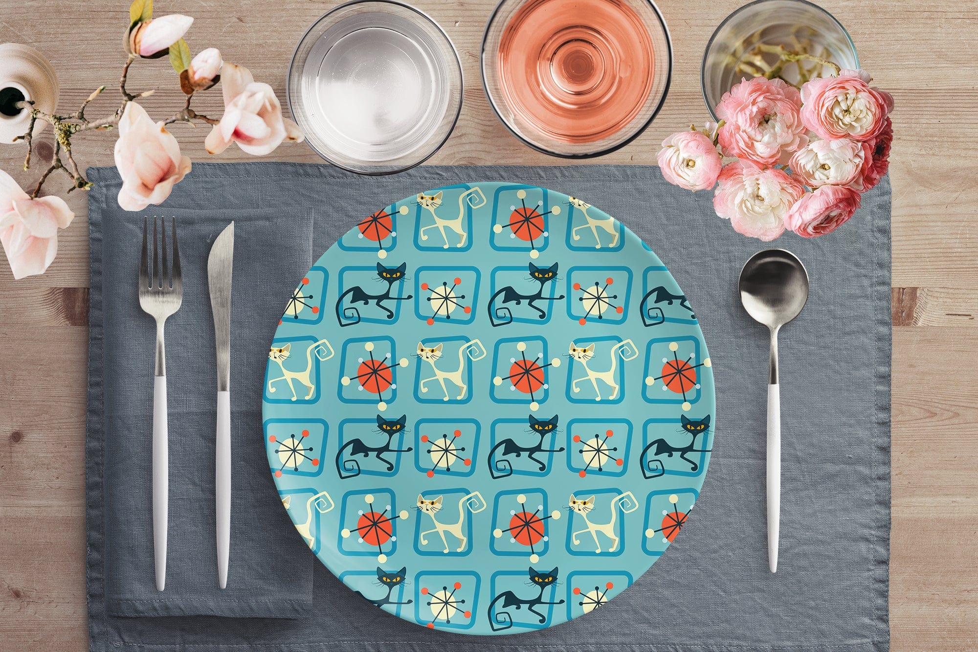 Kate McEnroe New York Mid Century Modern Atomic Kitty Dinner PlatePlates9820SINGLE