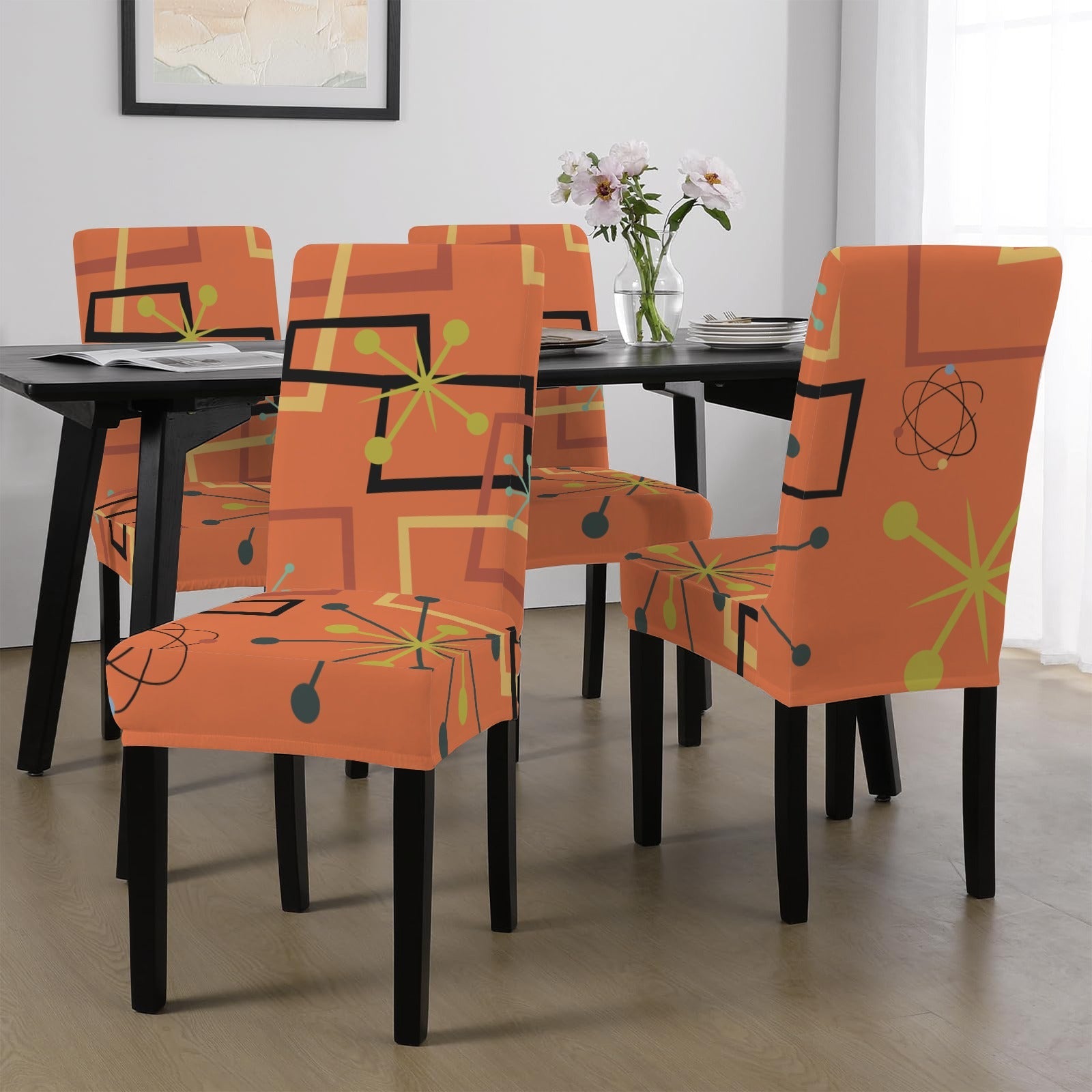 Kate McEnroe New York Mid Century Modern Atomic Starburst Chair Cover Retro 50s Dining SlipcoverChair SlipcoversD3271494