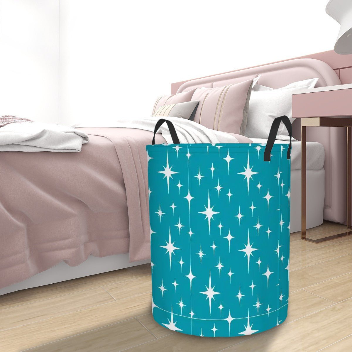 Kate McEnroe New York Mid Century Modern Atomic Starburst Teal Laundry BasketLaundry Basketslq0STxknVD