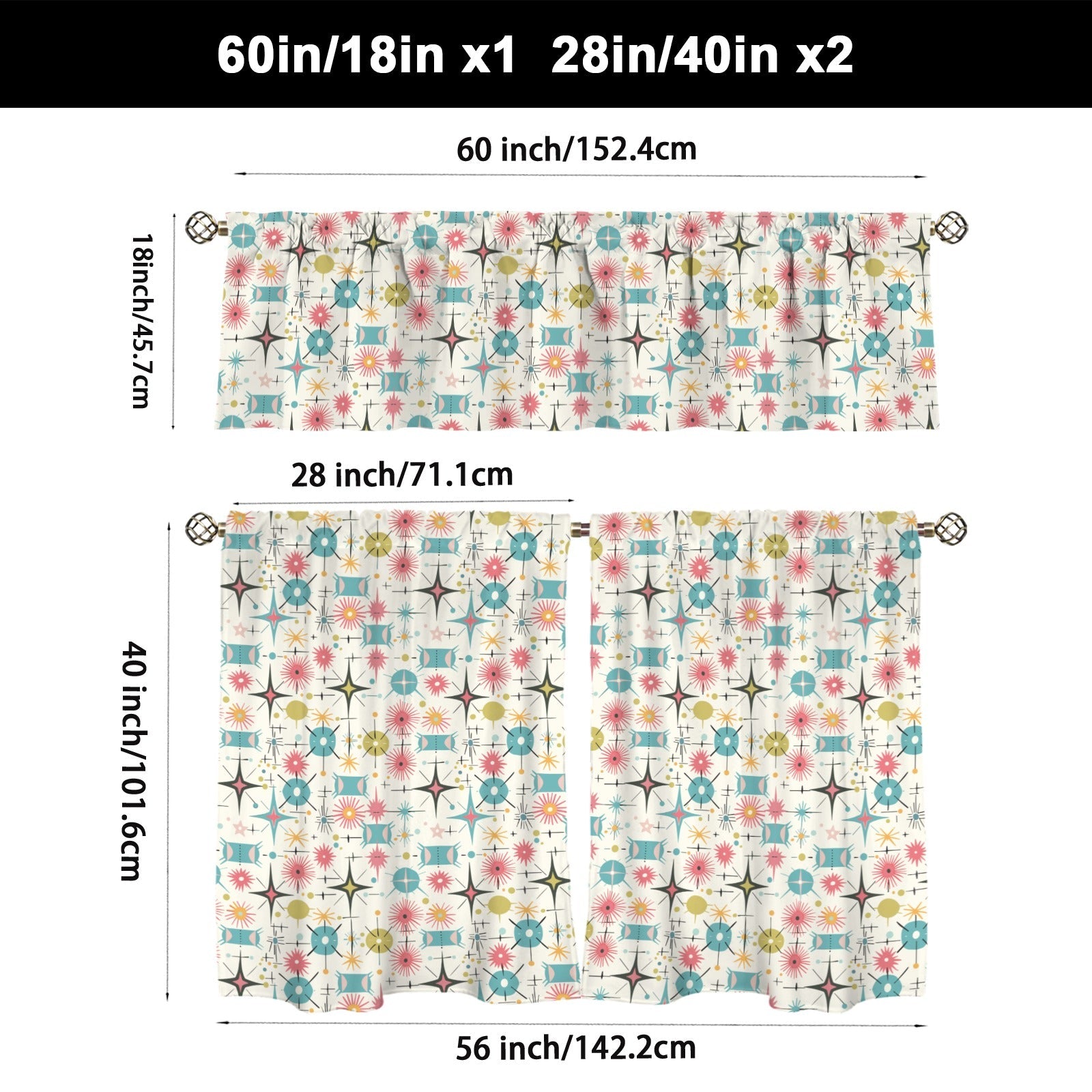 Kate McEnroe New York Mid Century Modern Atomic Starburst Tier and Valance Curtain SetValancesD3371997