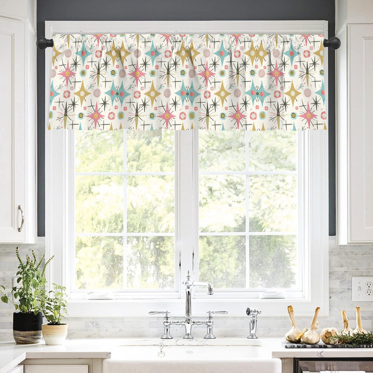 Kate McEnroe New York Mid Century Modern Atomic Starburst Valance, Retro MCM KitchenValancesD3321989