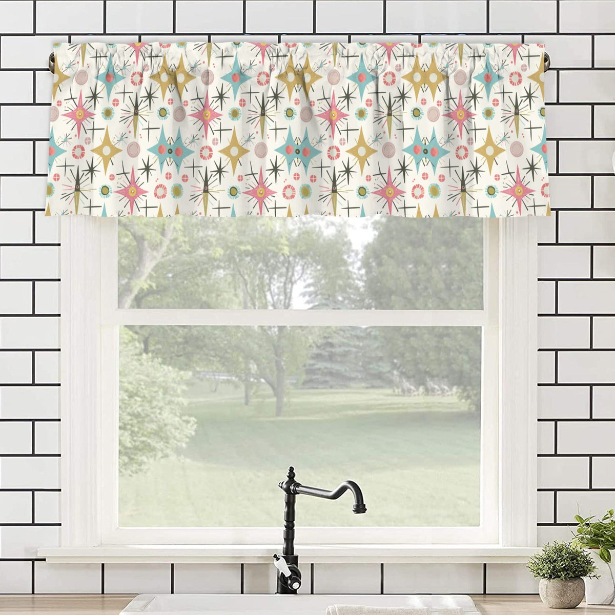 Kate McEnroe New York Mid Century Modern Atomic Starburst Valance, Retro MCM KitchenValancesD3321989