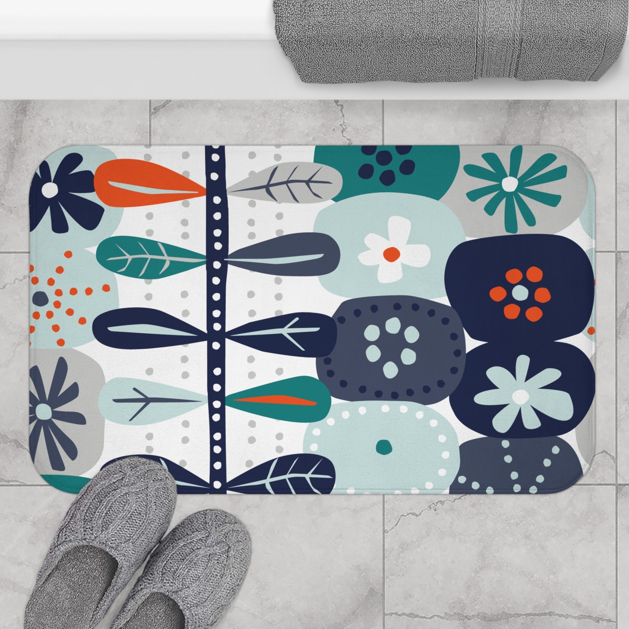 Kate McEnroe New York Mid Century Modern Bath Mat, Retro Mod Floral Scandinavian Bathroom RugBath Mats22196366015345415139