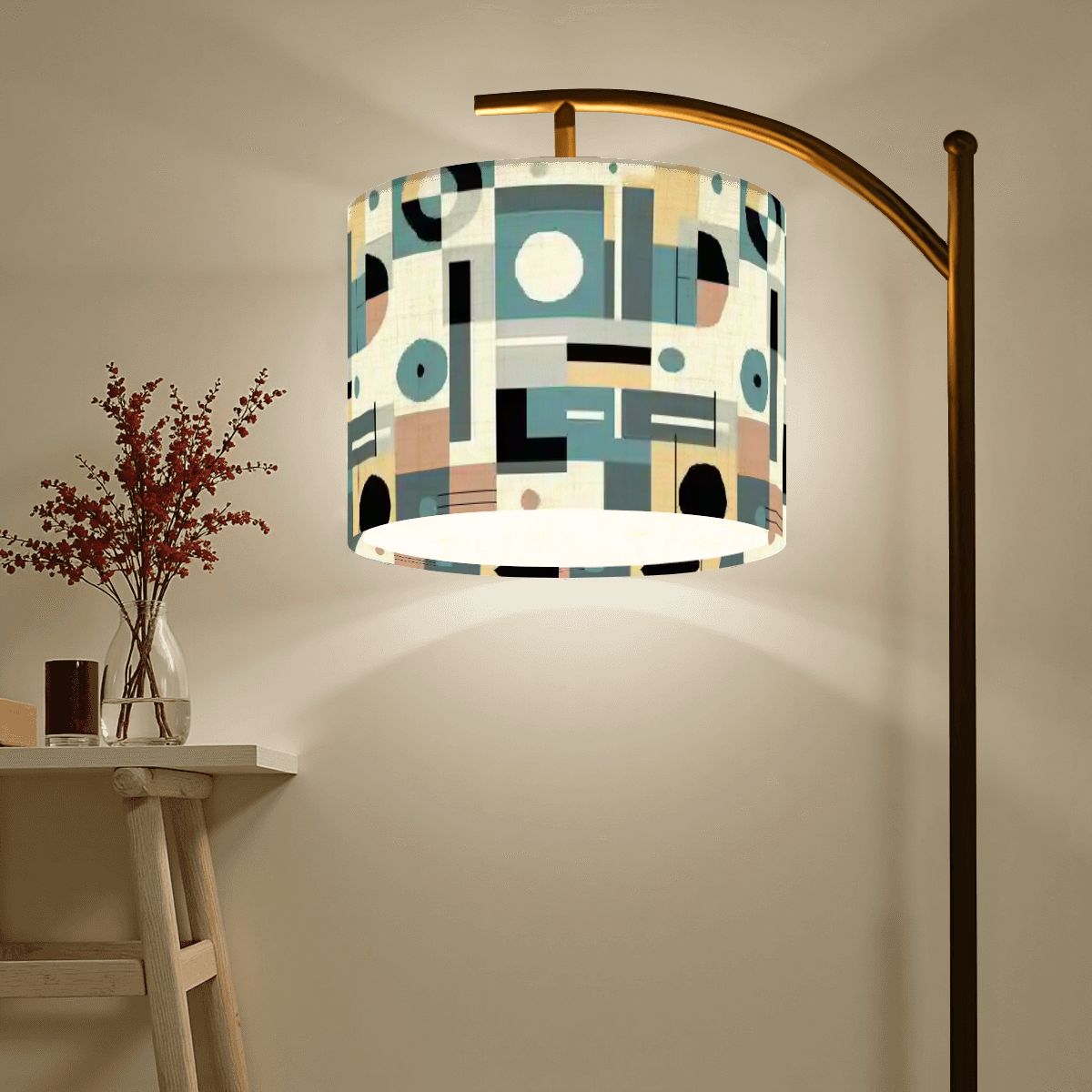 Kate McEnroe New York Mid Century Modern Bauhaus Arc Floor Lamp, Retro Geometric Grid Accent LightFloor Lampswk7v3UzQKj