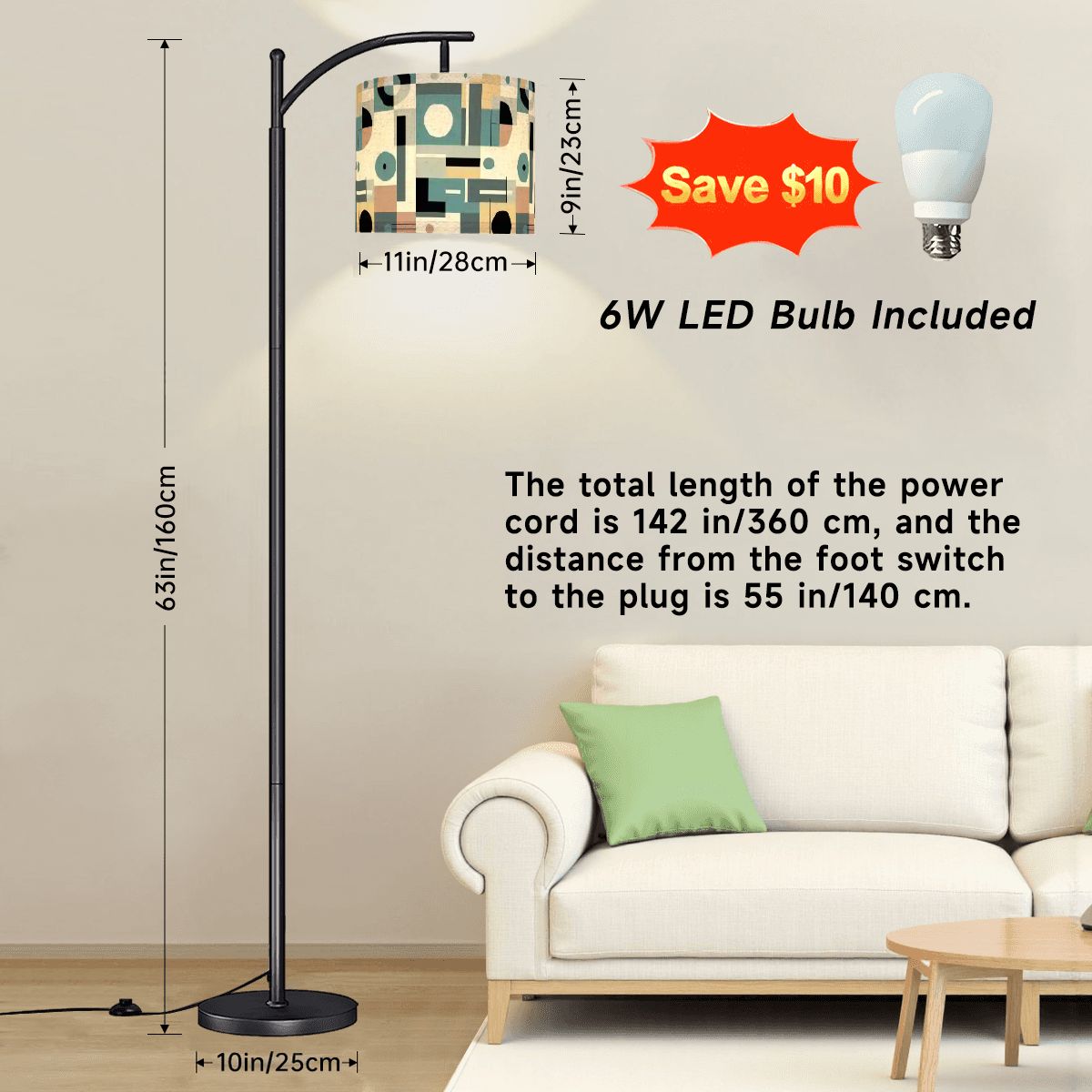 Kate McEnroe New York Mid Century Modern Bauhaus Arc Floor Lamp, Retro Geometric Grid Accent LightFloor Lampswk7v3UzQKj