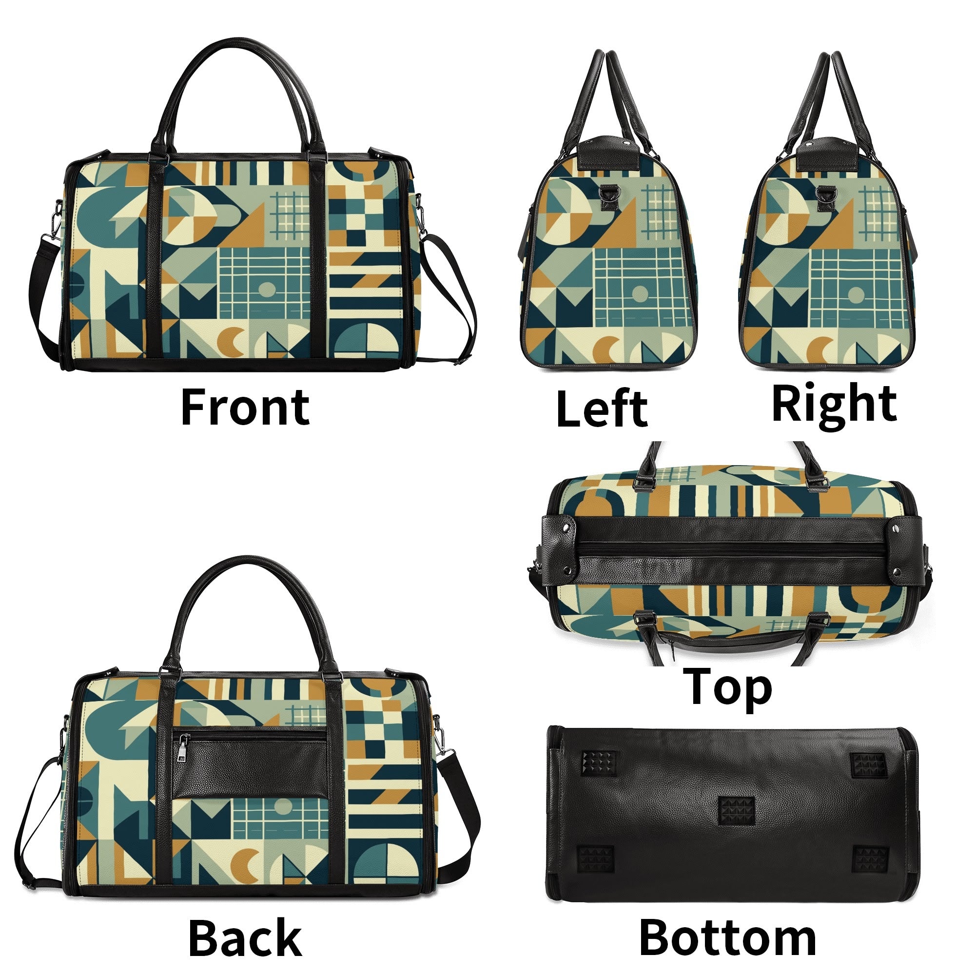 Kate McEnroe New York Mid Century Modern Bauhaus Travel Duffel Bag, 50s Geometric Weekender, Retro Carry - On LuggageDuffel BagsN7MQ2PKW - 1